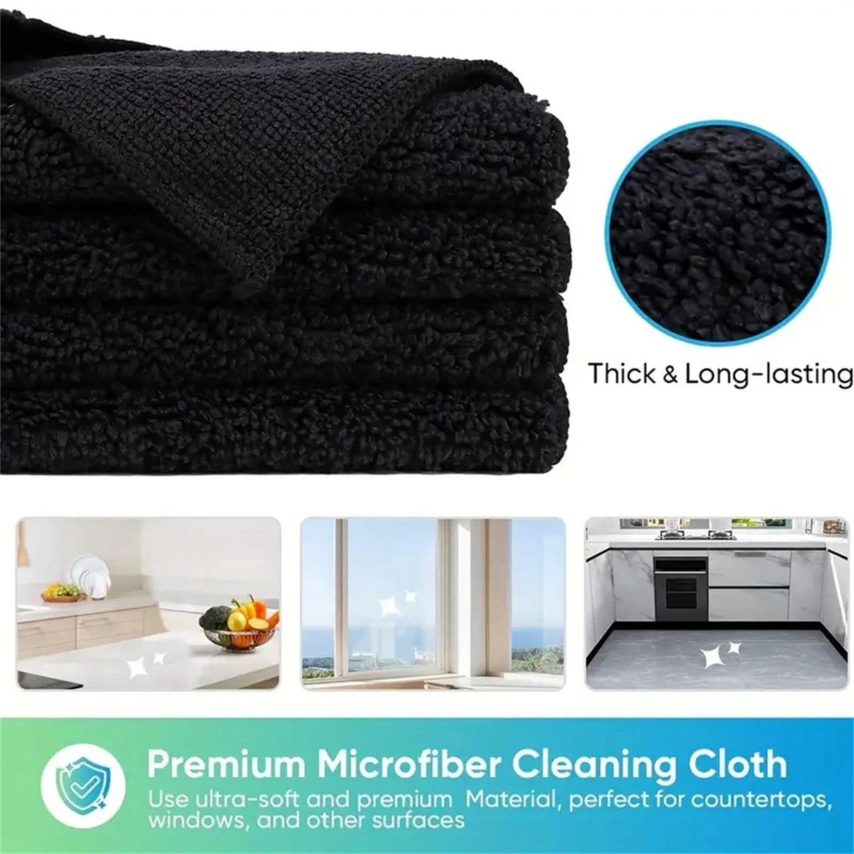 Microfiber Cleaning Cloths Towels Black 25x25cm 20 Pack