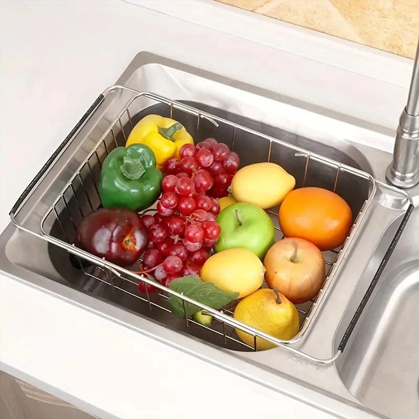 Telescopic Stainless Steel Sink Draining Basket Dish Rack