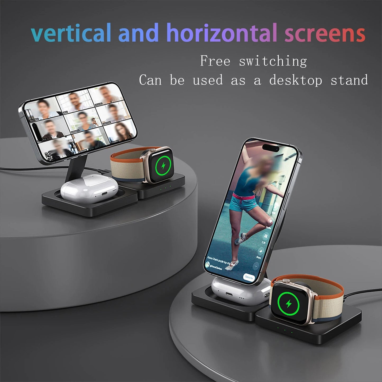3 in 1 Wireless Charger Fast Charging Station for Apple Watch and iPhone 16 15 14 13 12