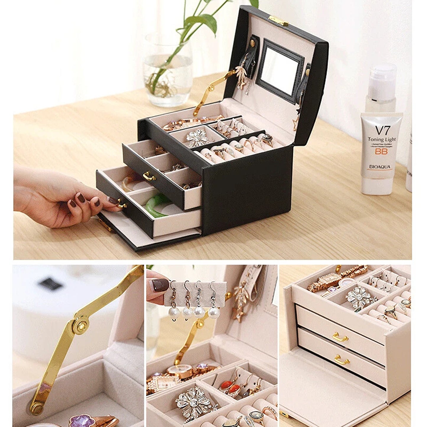 Jewelry Storage Case with Holder for Earrings and Rings