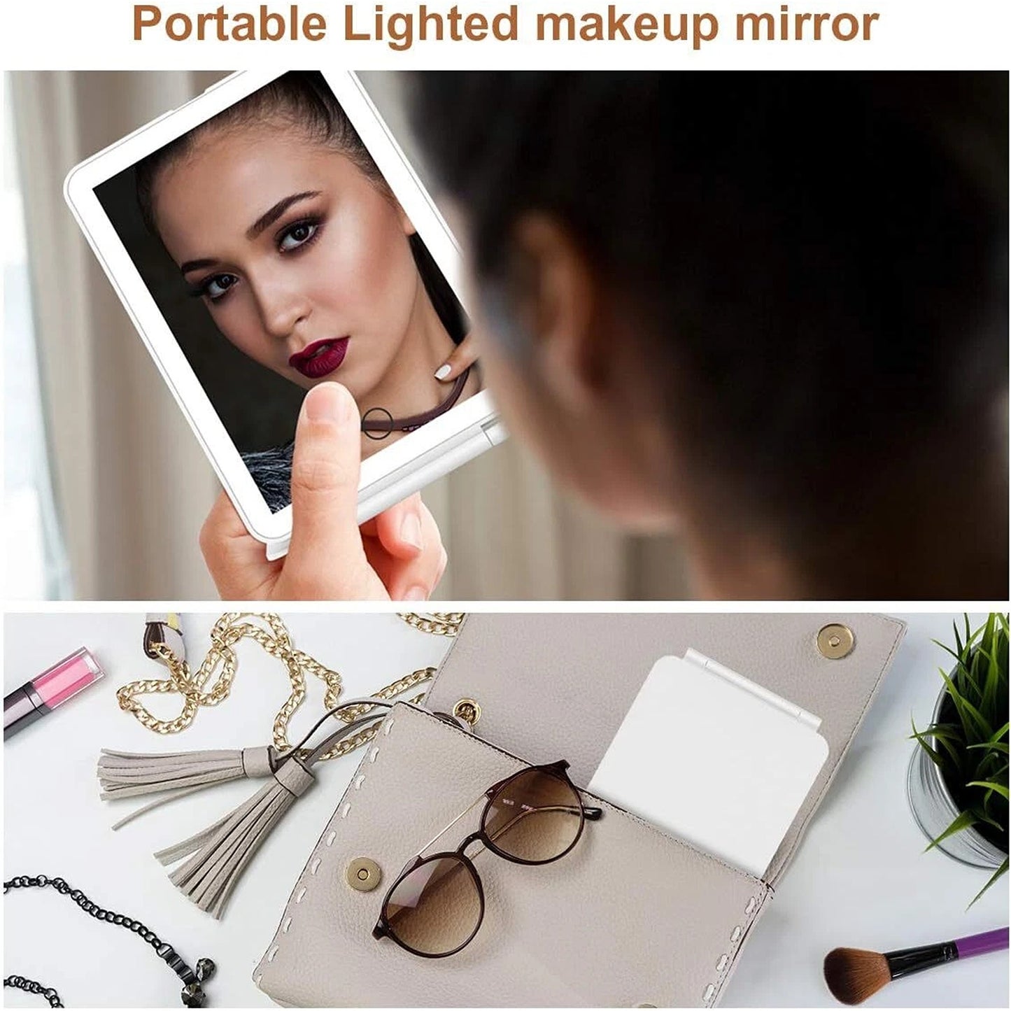 Rechargeable LED Folding Makeup Mirror with USB and Touch Screen