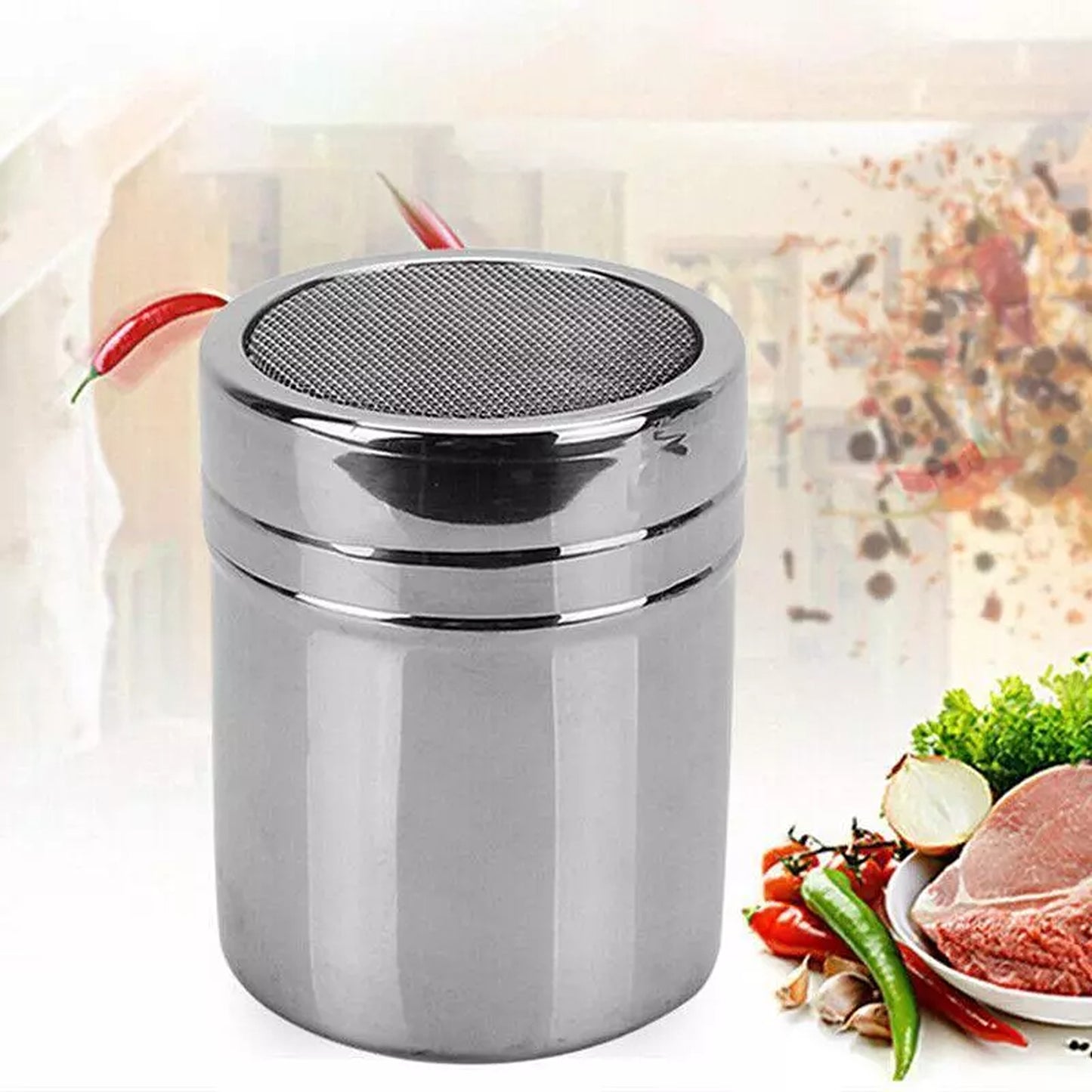Stainless Steel Chocolate Powder Shaker for Coffee and Desserts