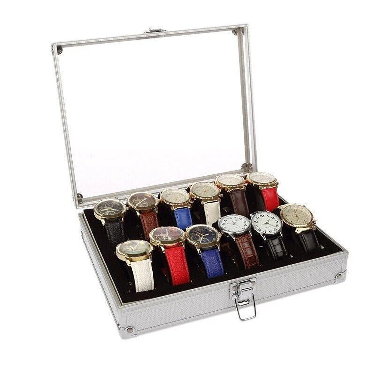 12 Grid Carbon Fiber Aluminum Watch Storage Box