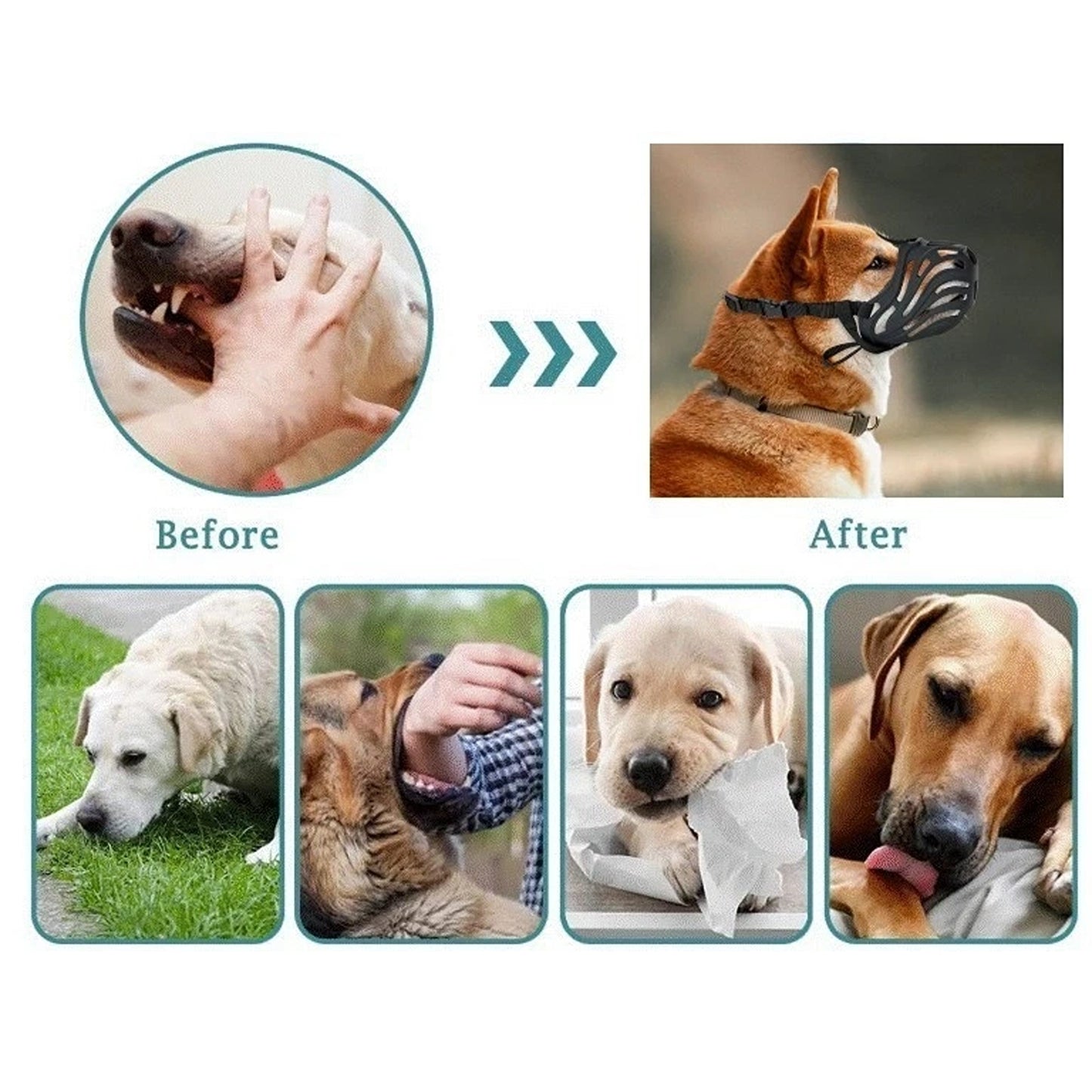 Black Pet Dog Mouth Cover with Secure Adjustable Straps