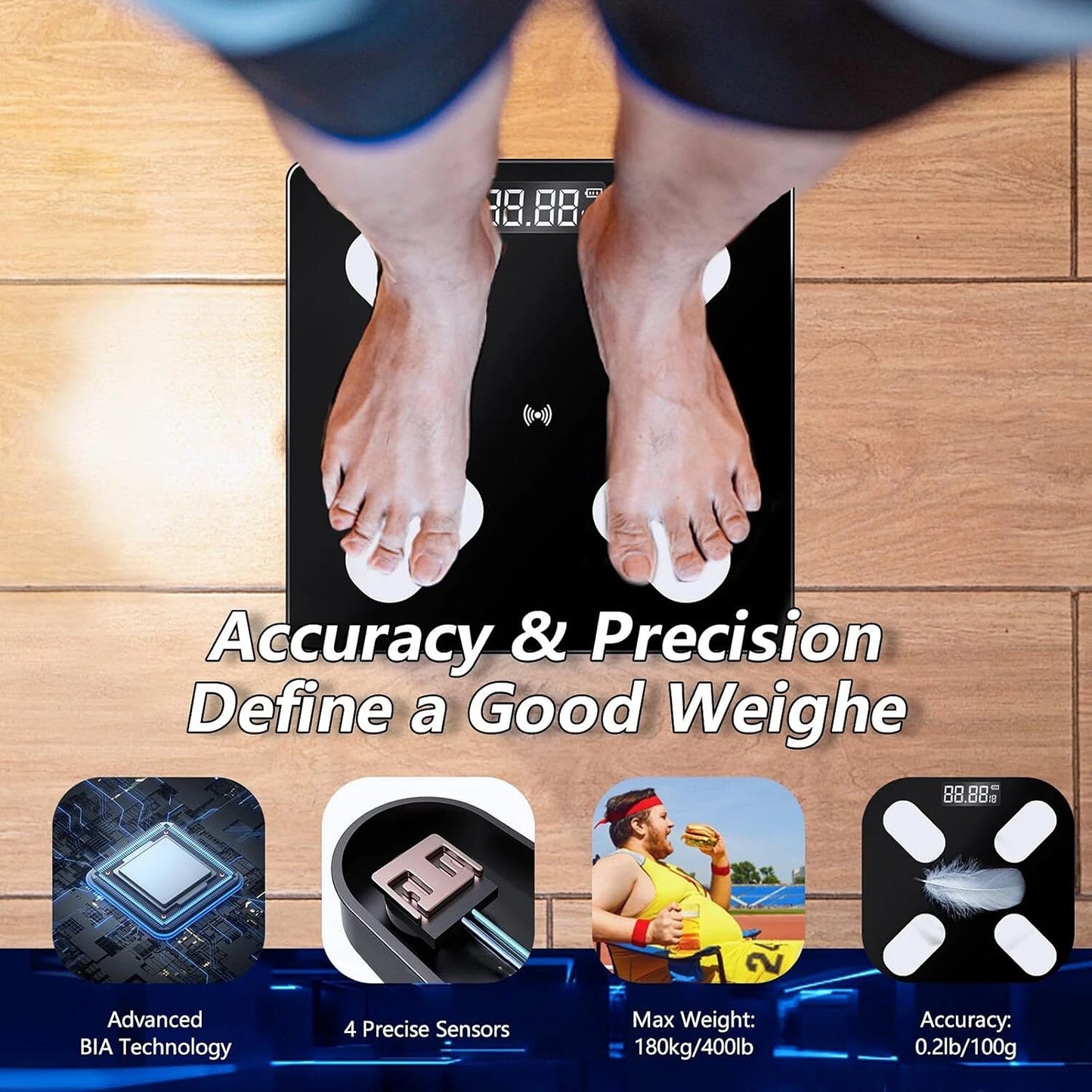 Bluetooth Smart Body Fat Scale with USB Charging and 180kg Capacity