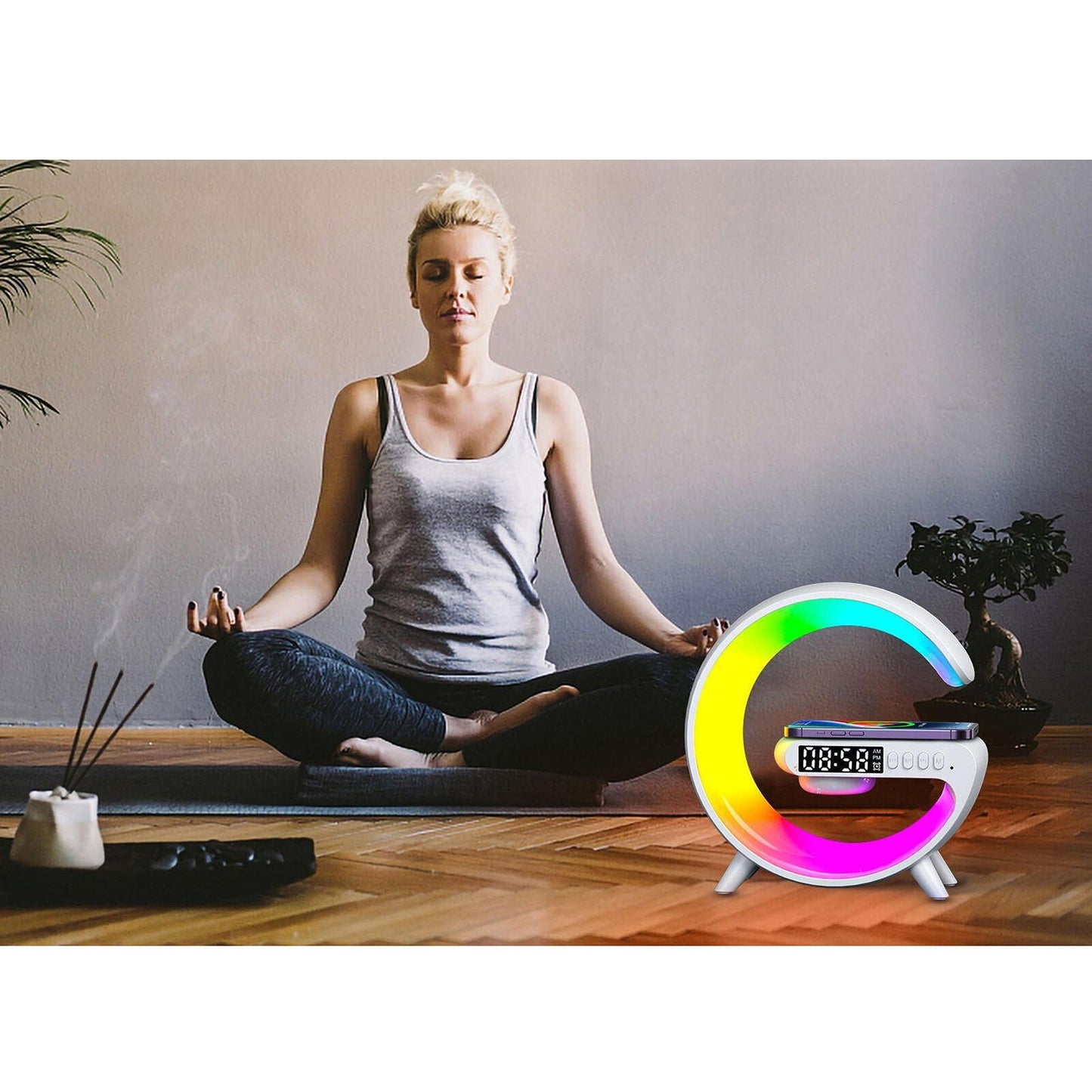 Wireless Charging Alarm Clock LED Night Light Bluetooth Speaker Timer