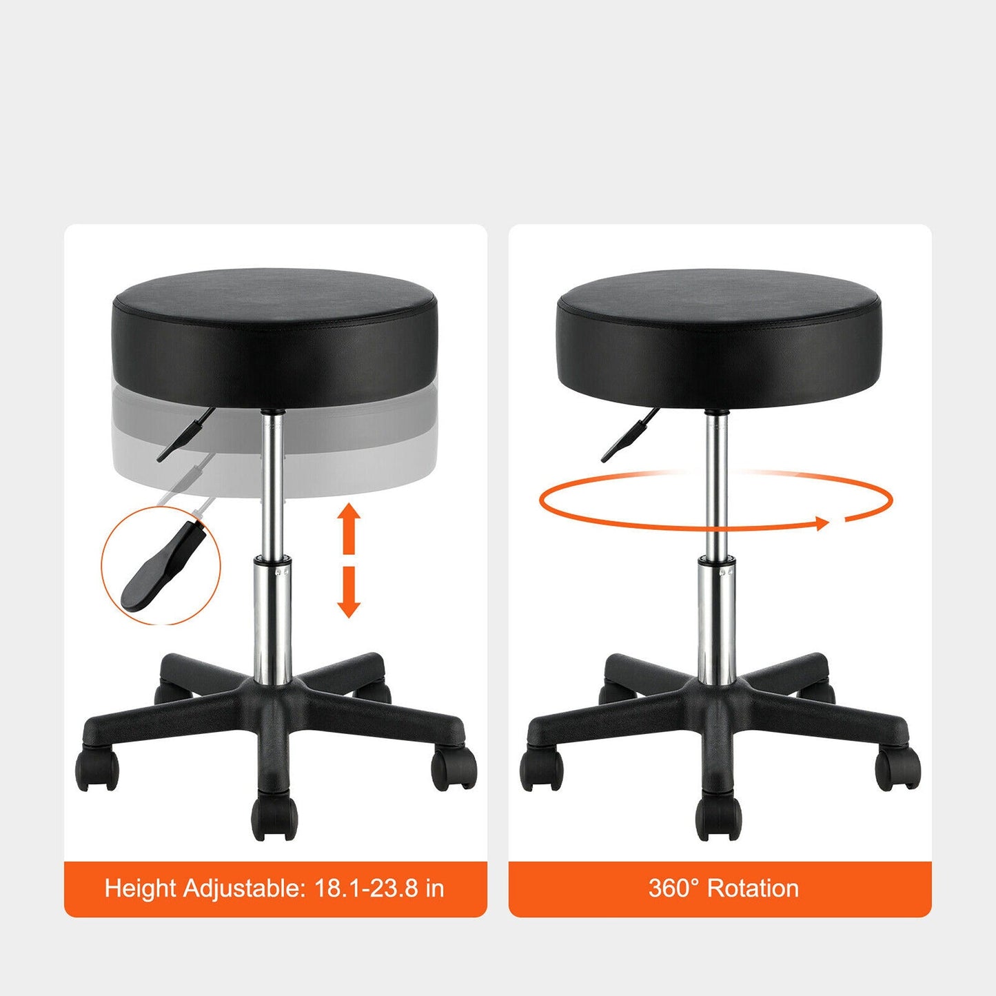 Height Adjustable Rolling Stool PU Leather Swivel Chair with Wheels
