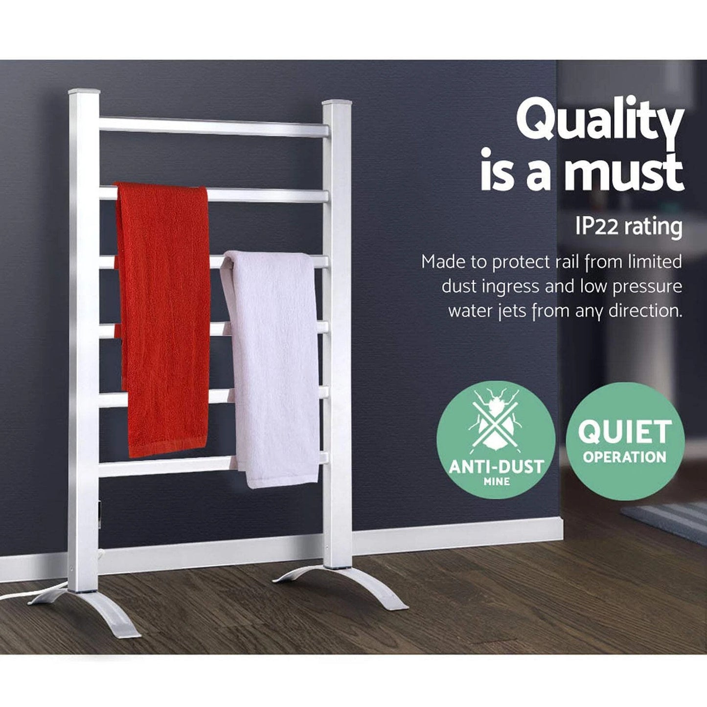 Electric Heated Towel Rail Freestanding Aluminium Rack