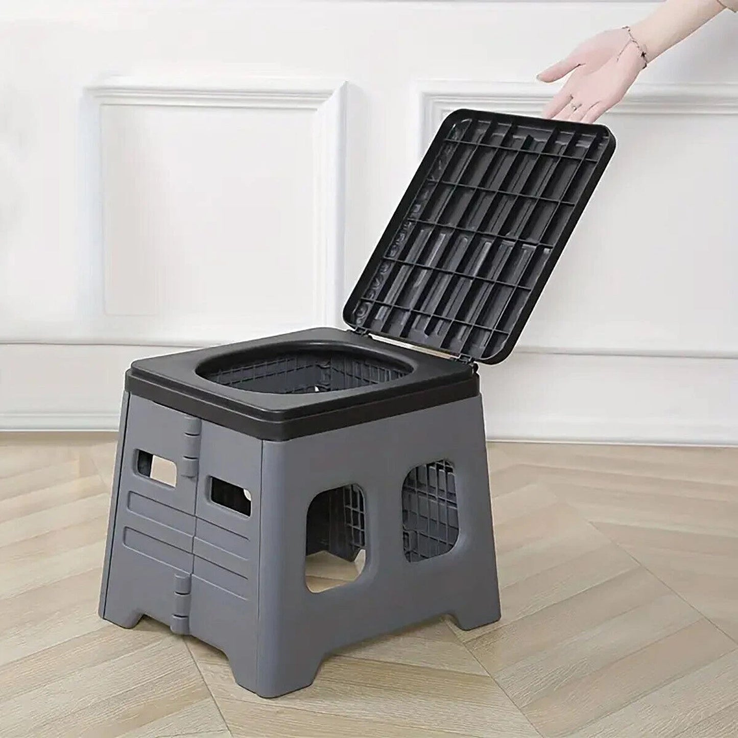 Grey Portable Folding Toilet Stool Seat for Camping and Hiking