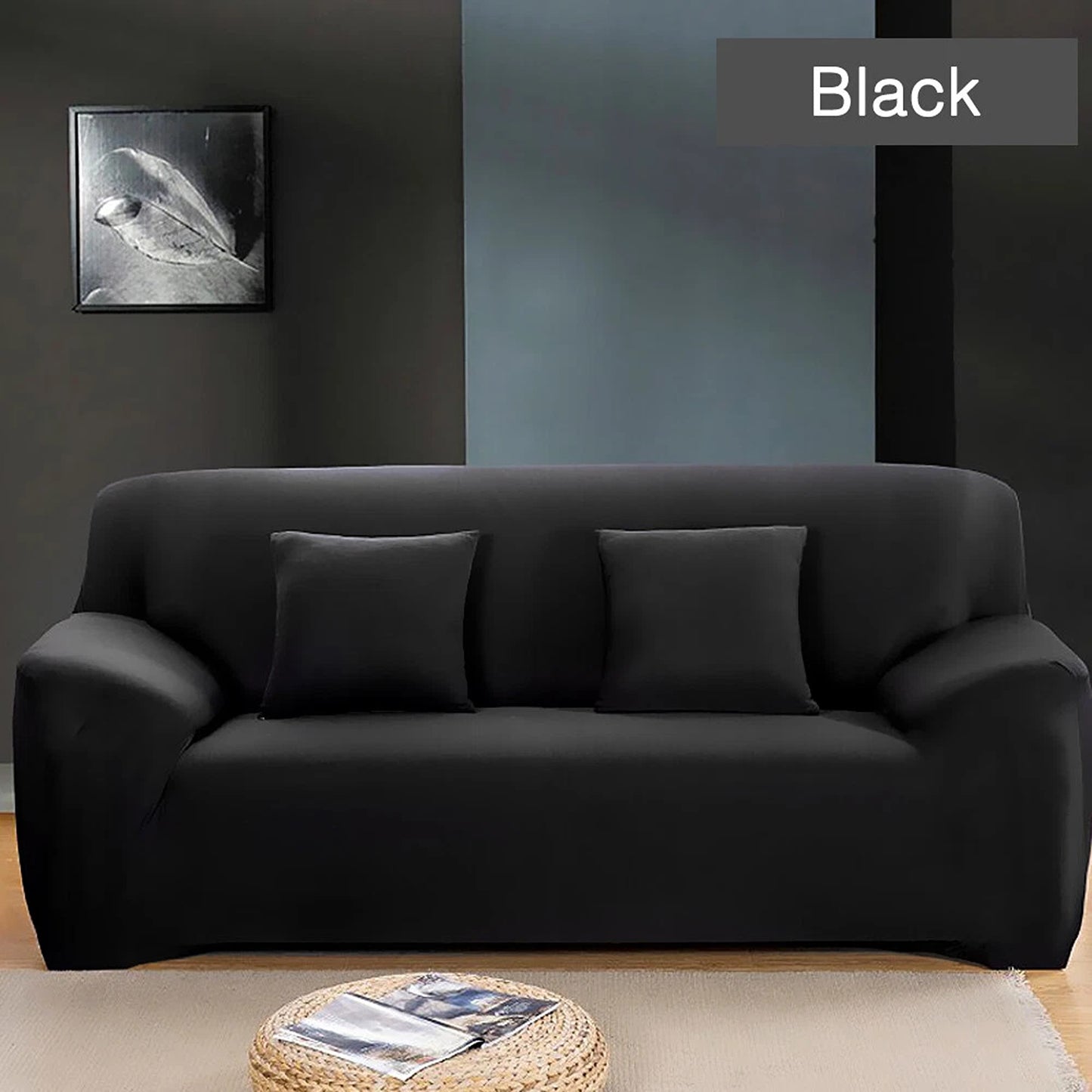 Stretch Sofa Slipcover Removable Couch Protector for 1 2 3 4 Seater - Black