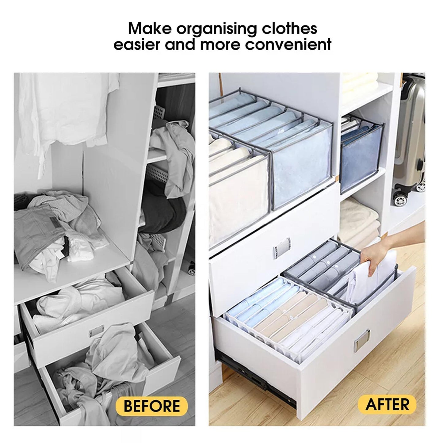 Clothes Organizer Wardrobe Storage Box Drawer Divider Mesh in Multiple Sizes
