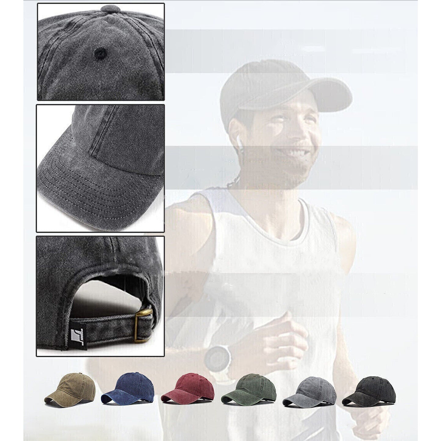 Plain Washed Baseball Cap Casual Cotton Adjustable Solid Sport Hat