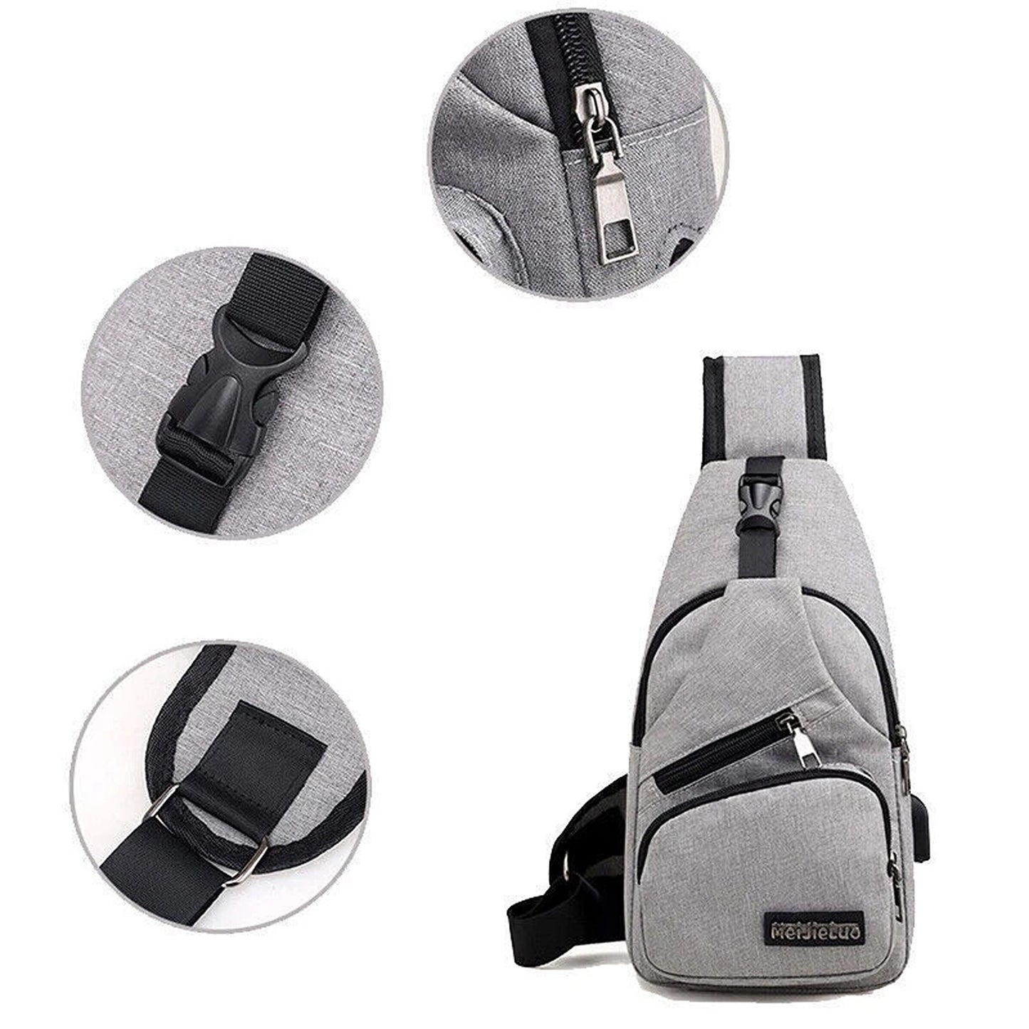 Grey Mens Crossbody Satchel Bag Lightweight Travel Chest Pack