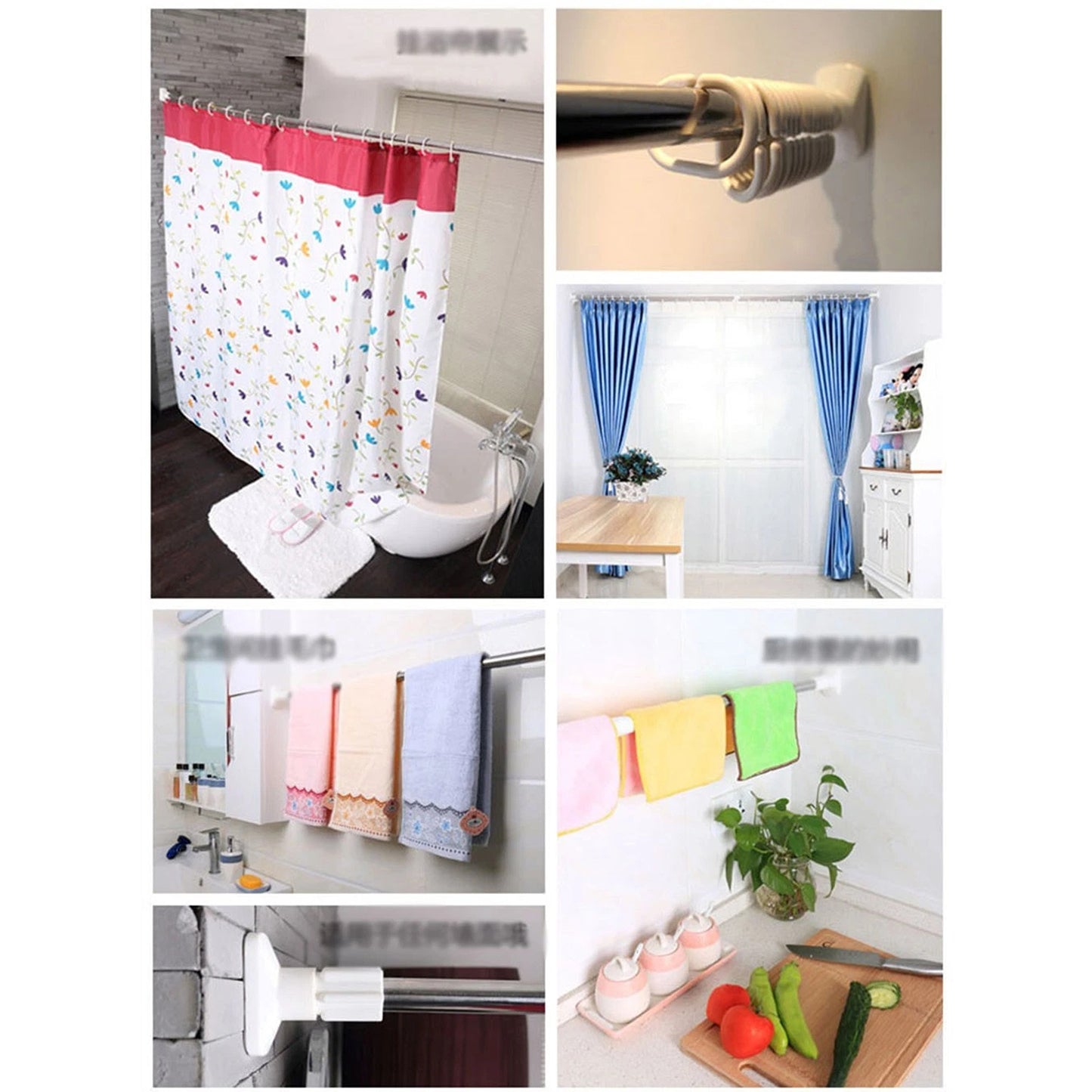 Multi Purpose Adjustable Tension Rod for Curtains Shower and Closet
