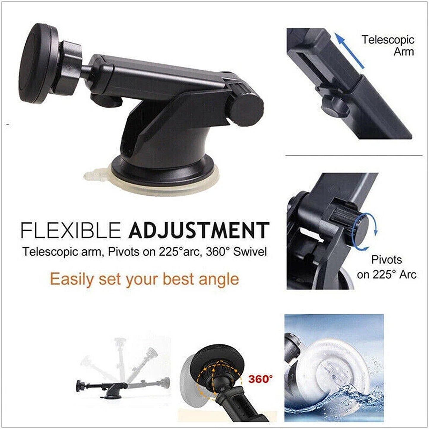 360 Degree Magnetic Car Phone Mount for Dashboard and Windshield
