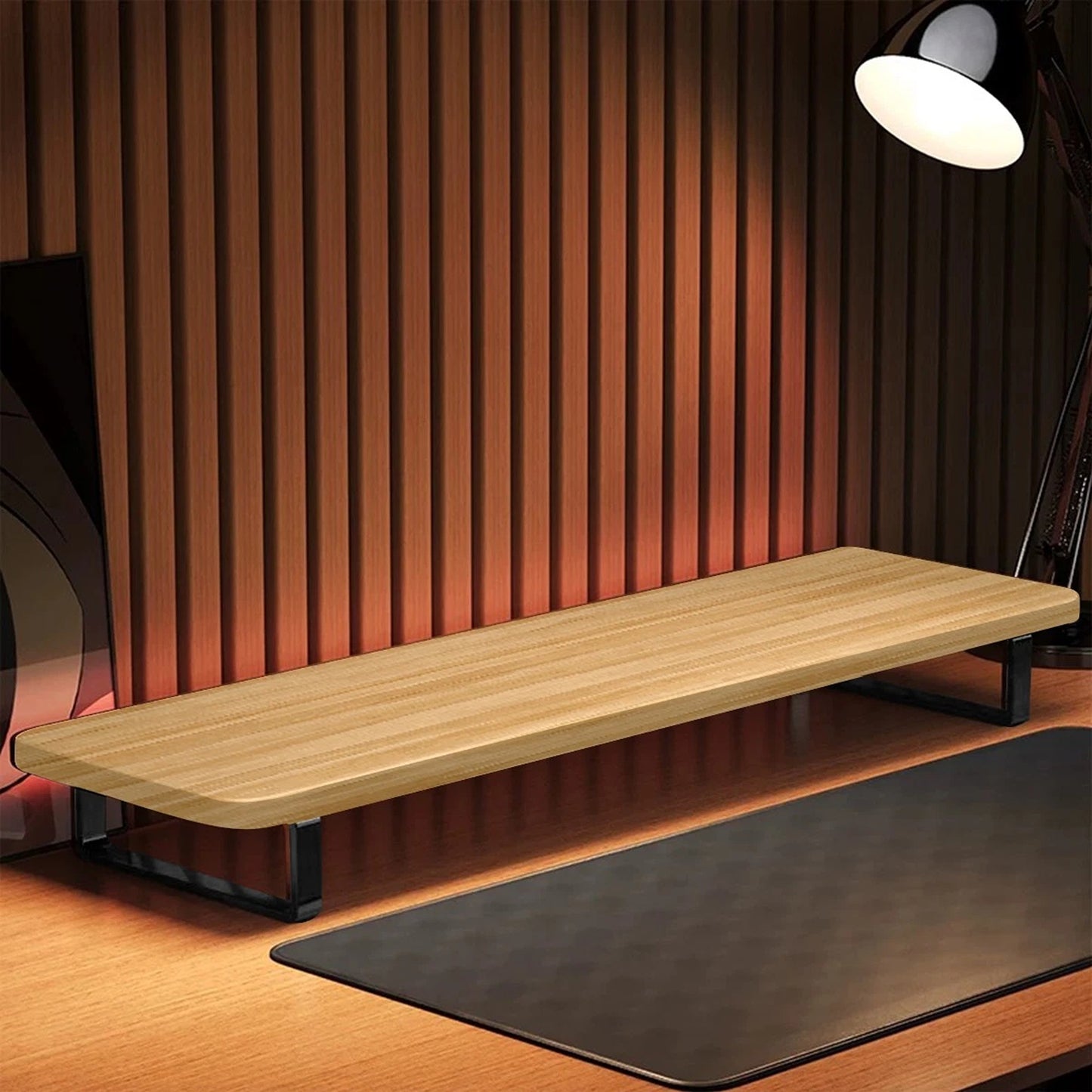Wood Monitor Riser Shelf for Improved Desk Organization