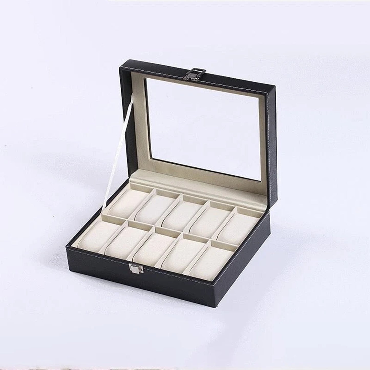 Leather Watch and Jewelry Storage Box with 10 Grids