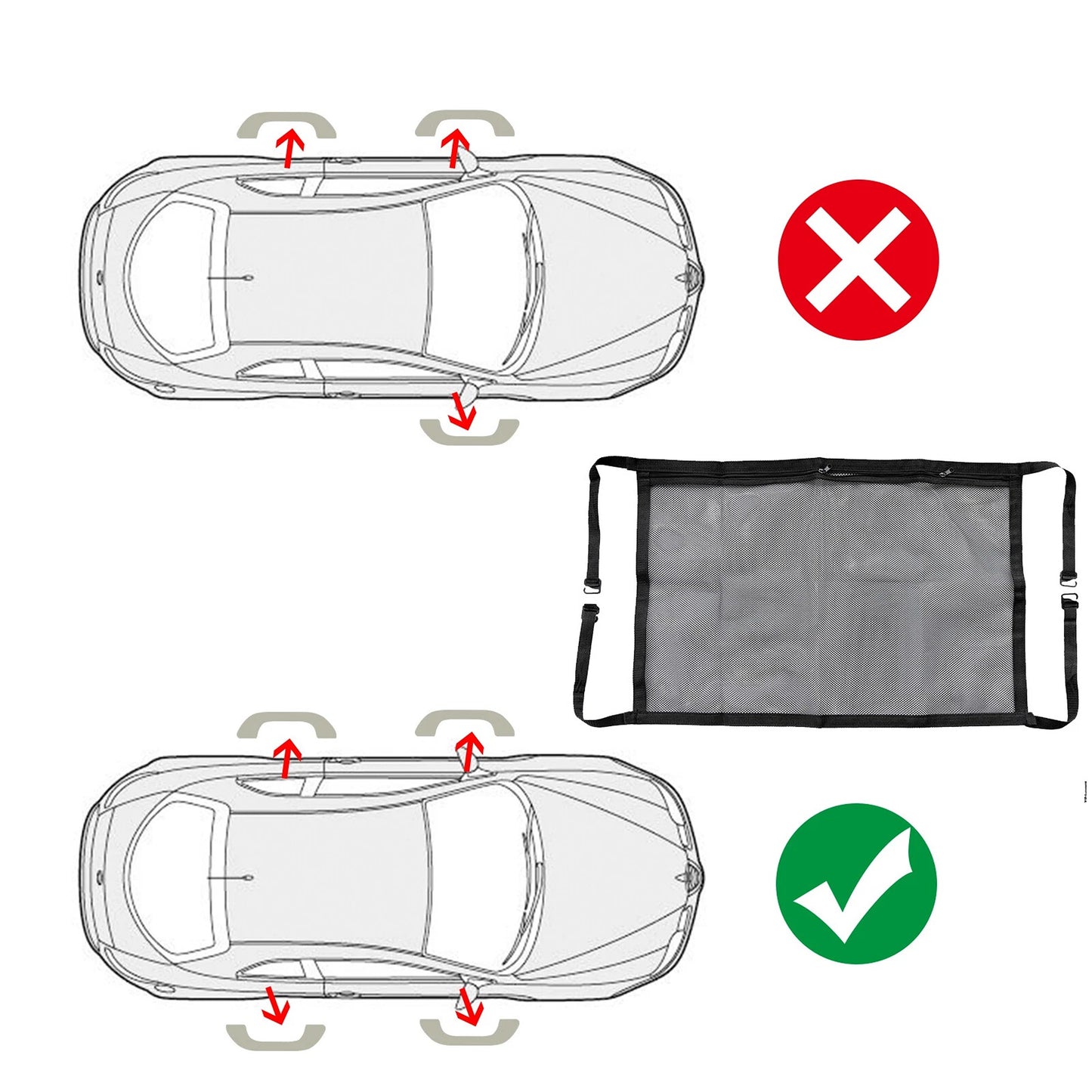 Car Roof Storage Net Zipper Bag Interior Travel Pocket