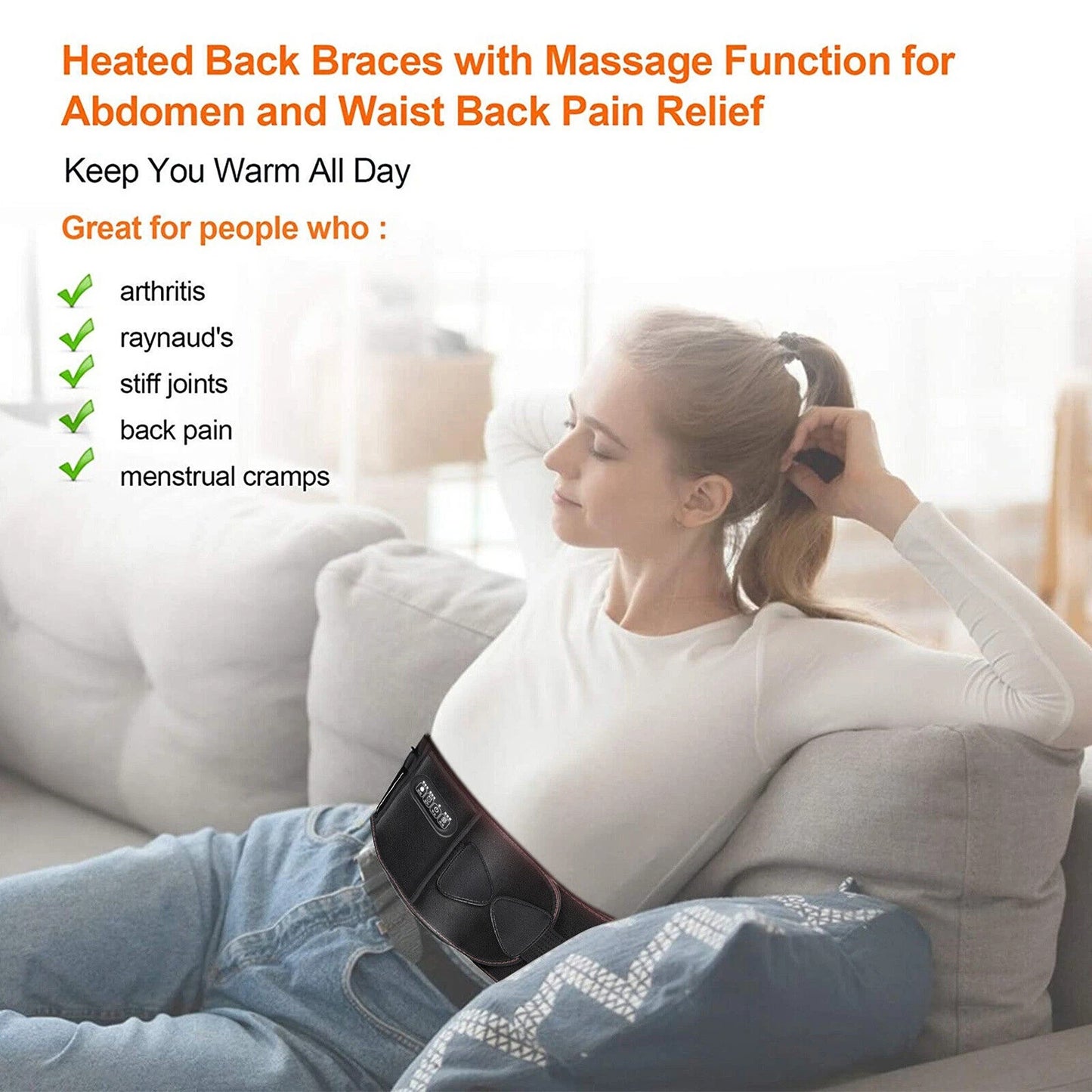 Electric Waist Vibration Massager with Heat and Support