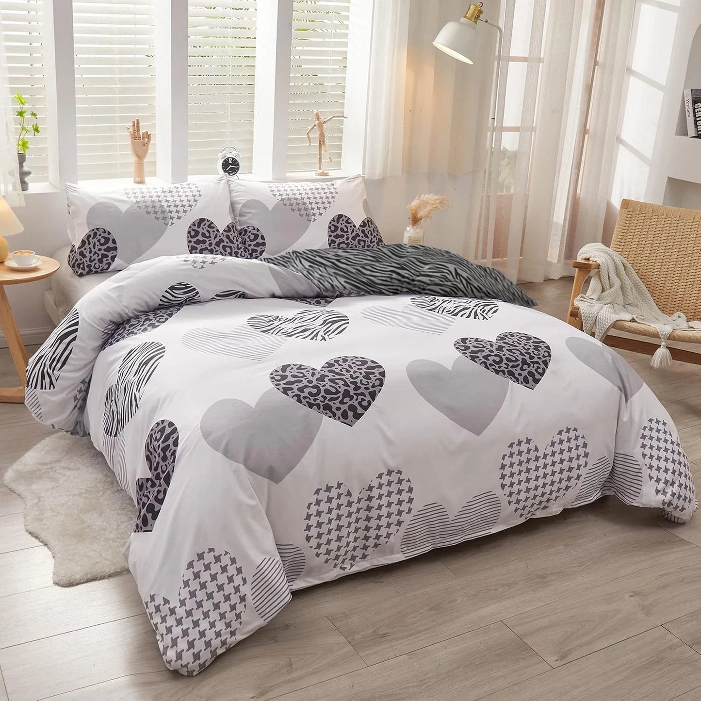 Heart Pattern Ultra Soft Bedding Set Duvet Doona Cover with Pillowcases