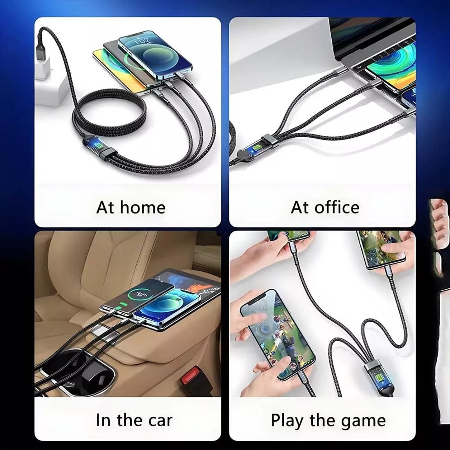 3 in 1 Fast Charging Cable USB Type C iPhone Samsung 100W Braided