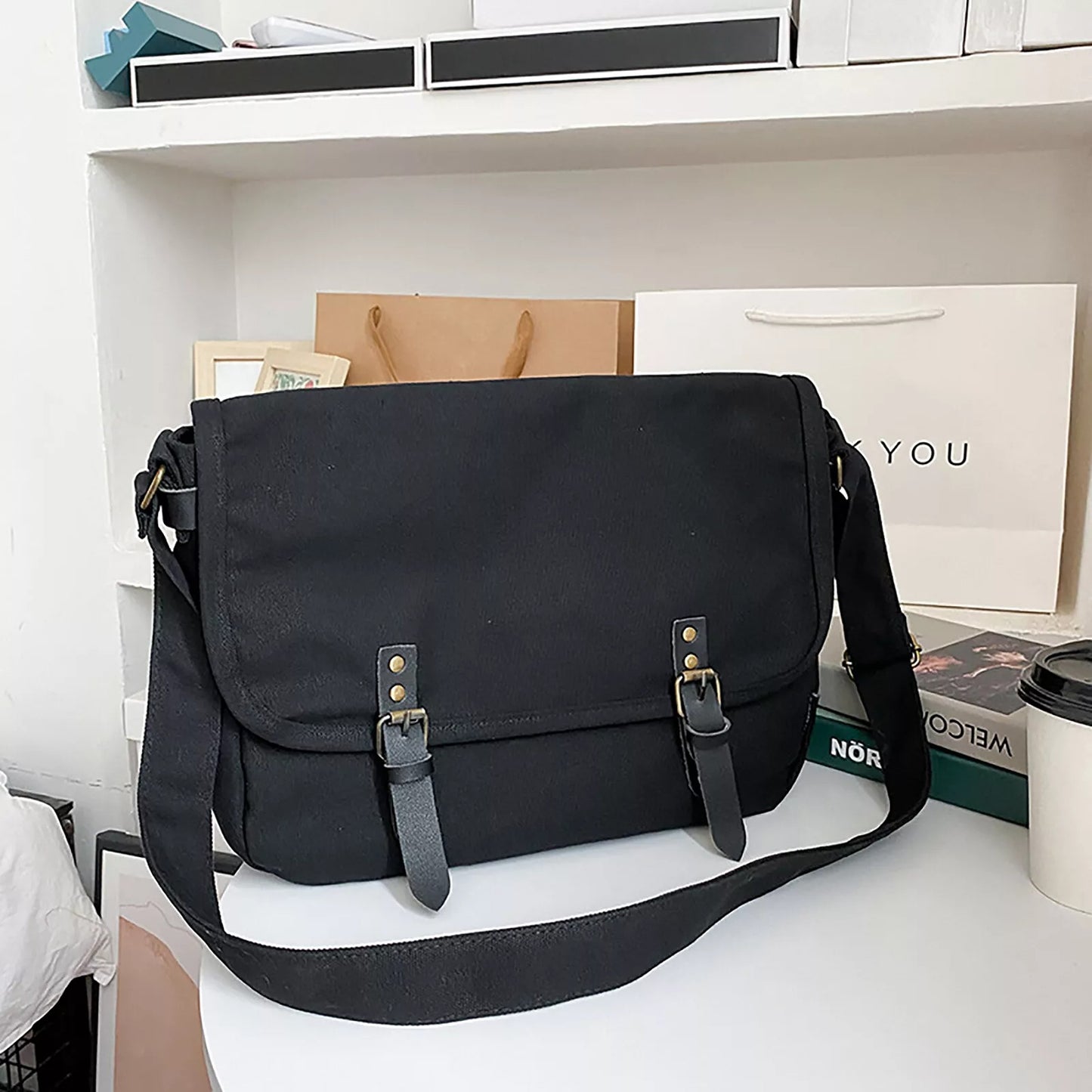 Canvas Shoulder Bag for Men Crossbody Messenger Travel Satchel Haversack
