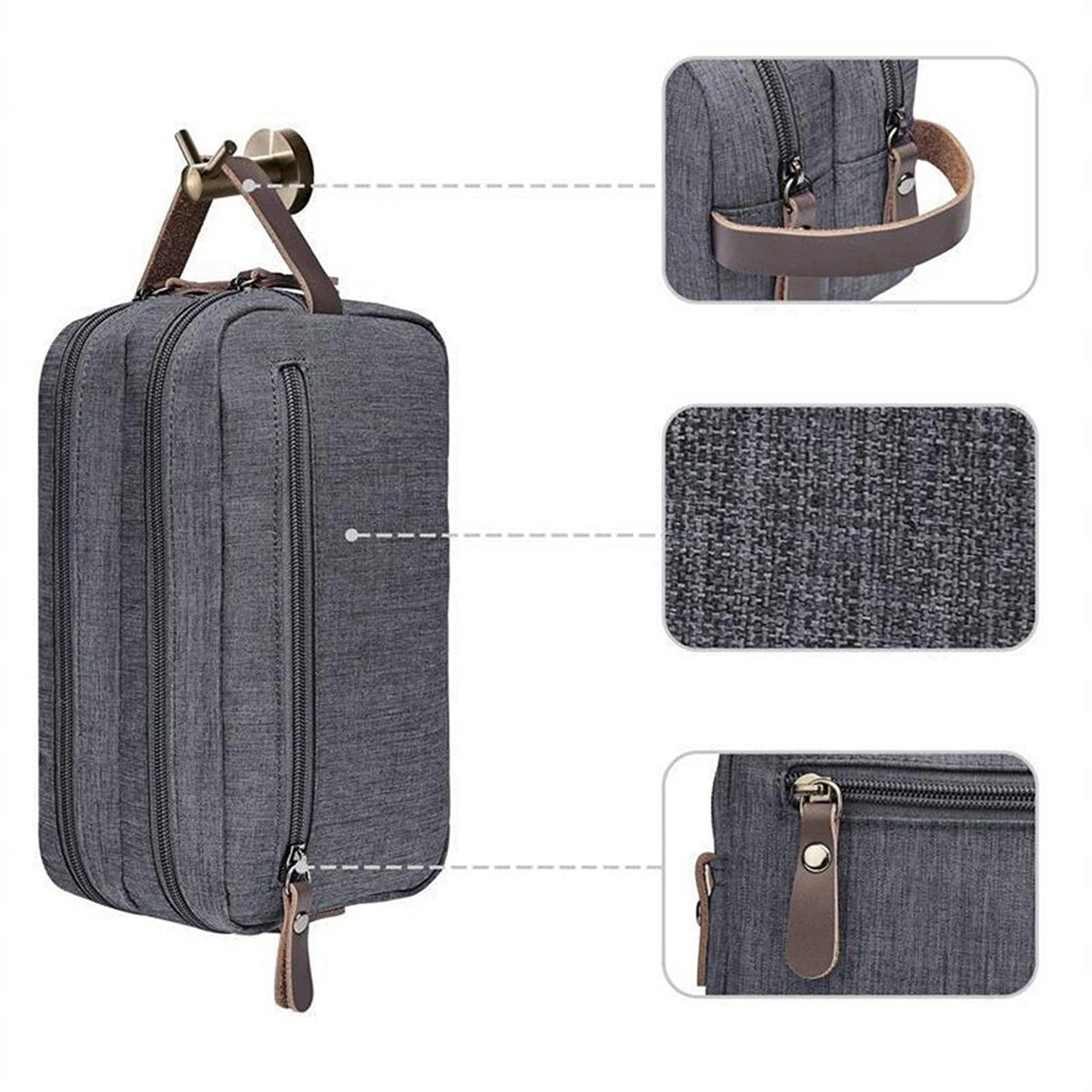 Grey Compact Toiletry Bag for Travel and Gym
