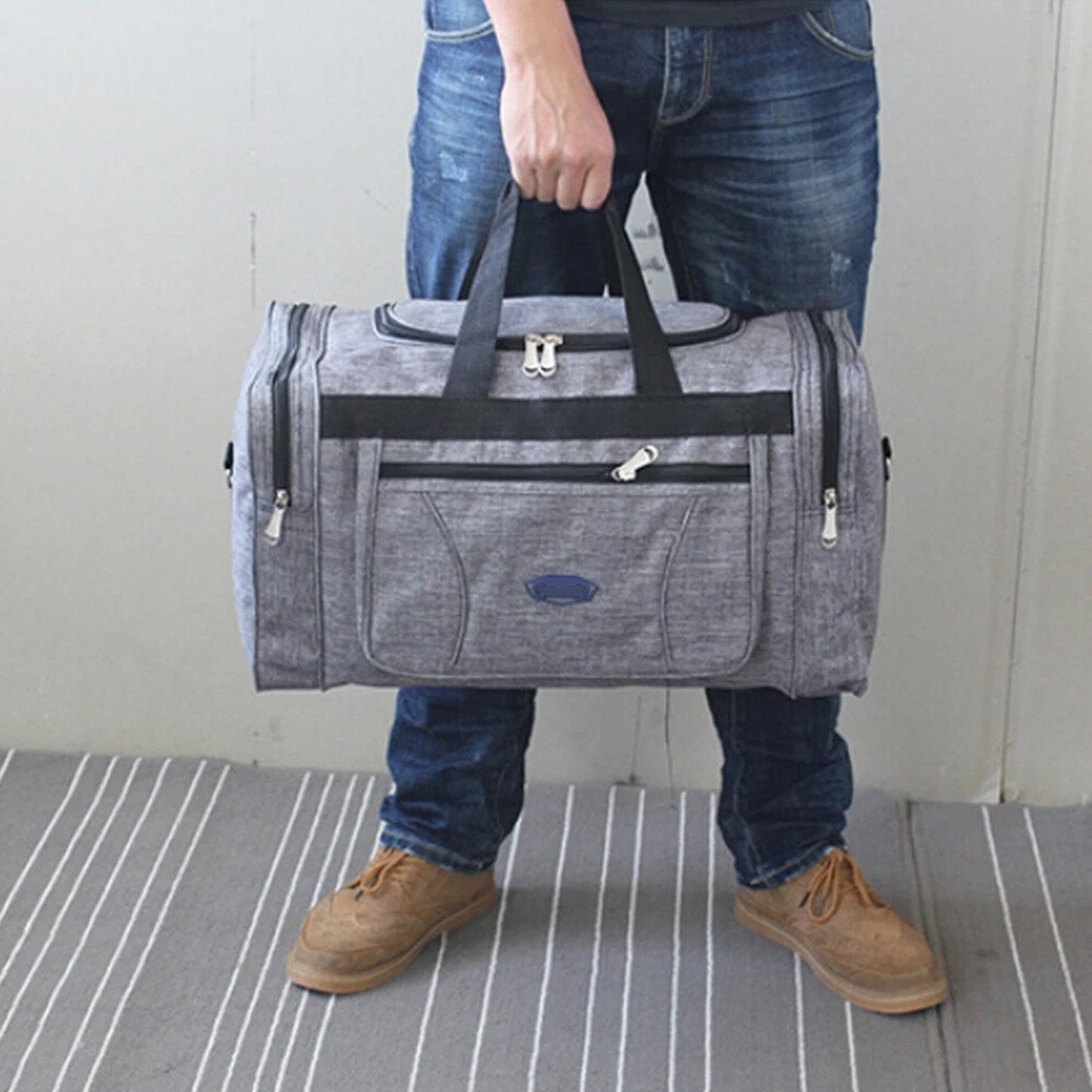 Grey Waterproof Oxford Travel Bag Large Capacity Sports Duffle Bag