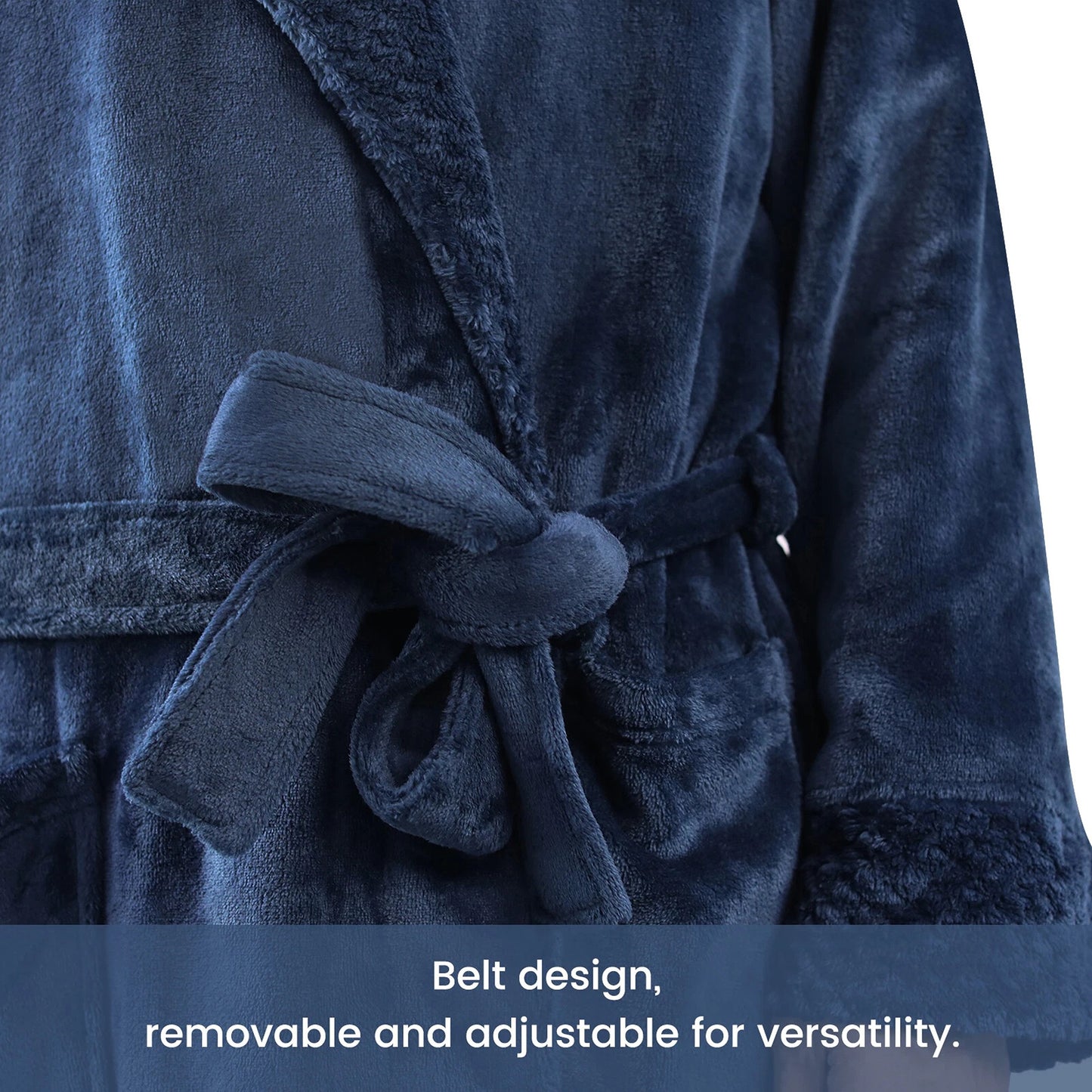 Flannel Fleece Bathrobe for Women and Men Lounge Dressing Gown - Navy
