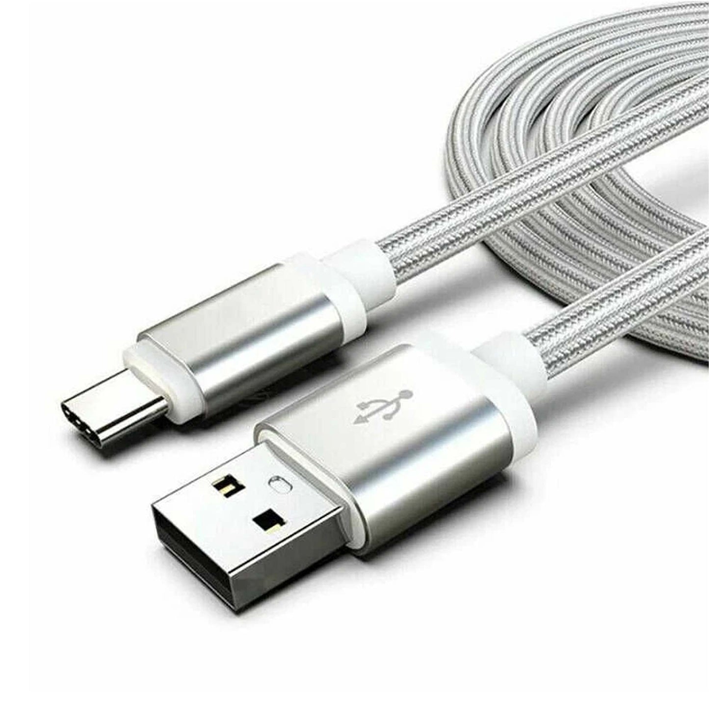 Silver Braided USB Type C Data and Charging Cable For Samsung Xiaomi Huawei Oppo