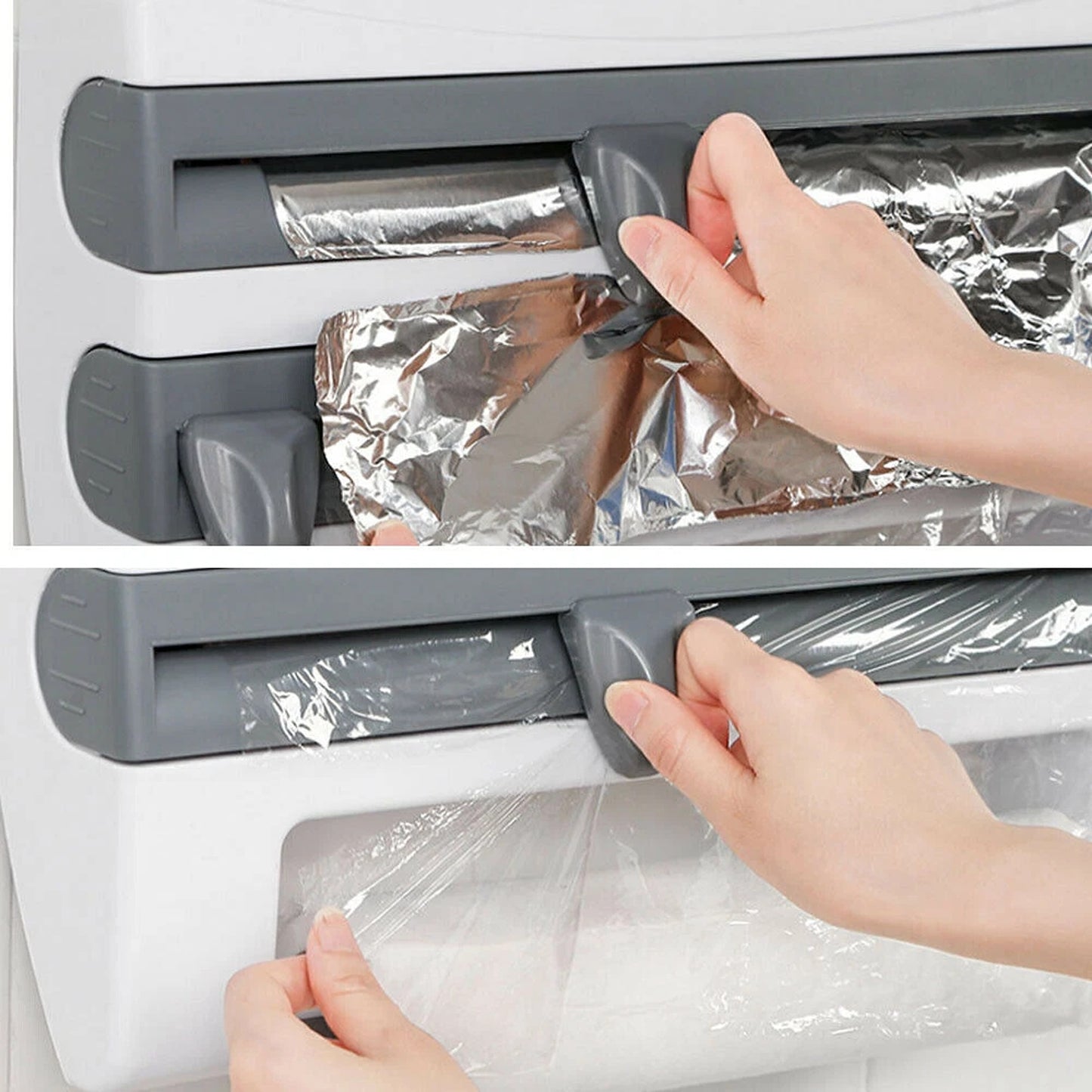 4 in 1 Kitchen Wrap Organizer with Foil Cling Film and Towel Holder Wall Mount Cutter