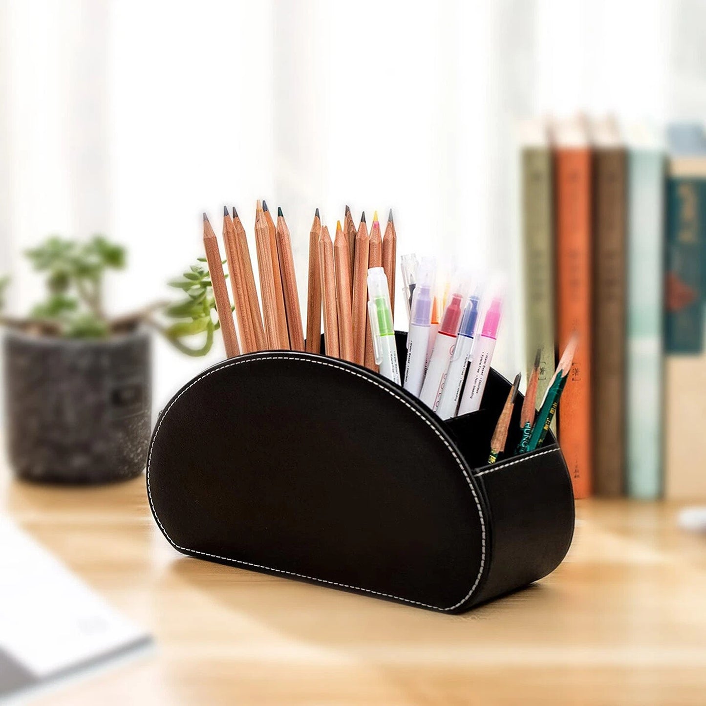 PU Leather Desktop Organizer with Remote Control Holder