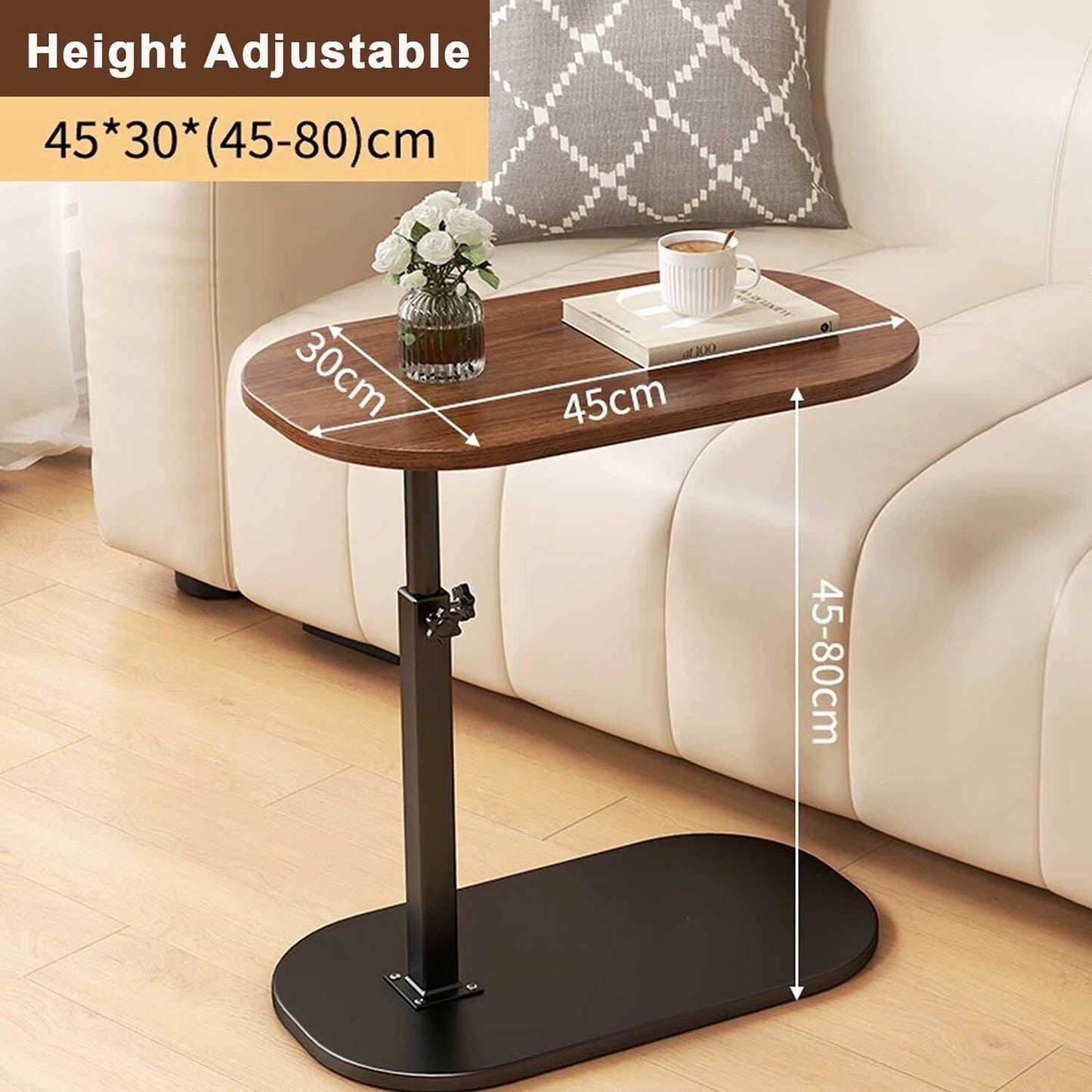 Height Adjustable Laptop Side Table Rotating Bedside Sofa Desk