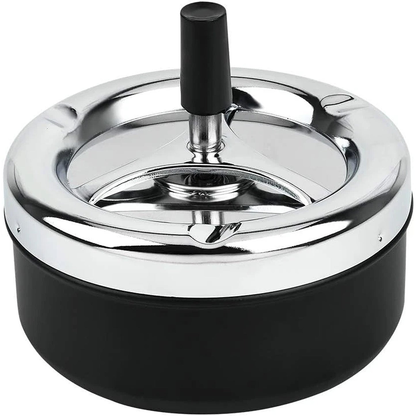 Round Push Down Ashtray with Metal Spinner