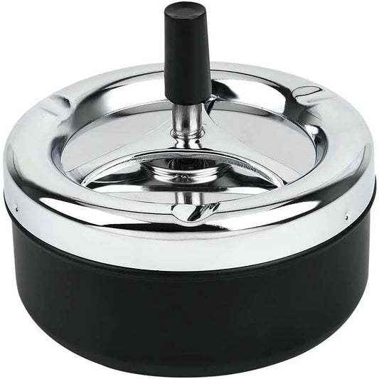 Round Push Down Ashtray with Metal Spinner