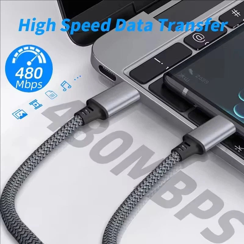 3m to 8m USB C to USB C 60W PD Fast Charging Cable for Samsung iPhone Xiaomi