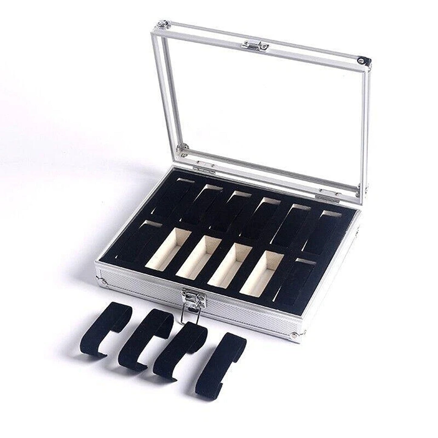 12 Grid Carbon Fiber Aluminum Watch Storage Box