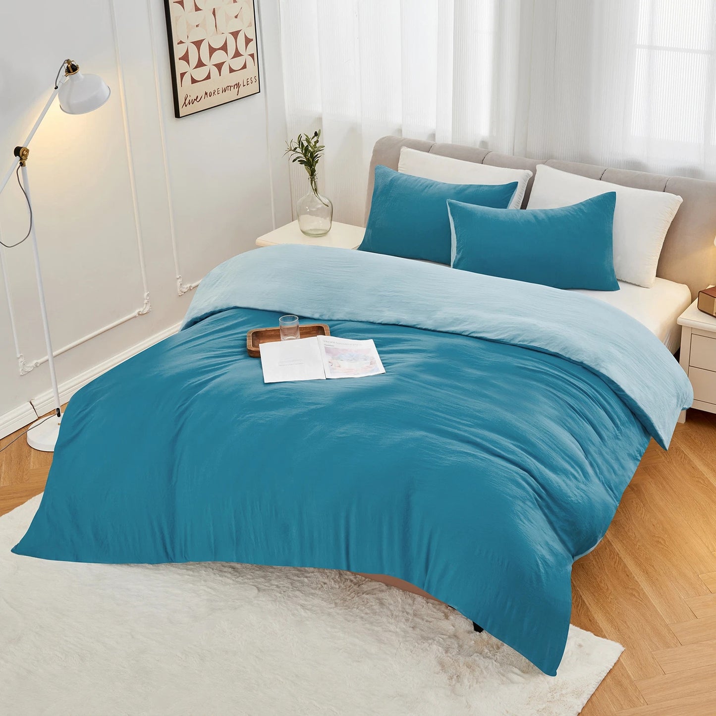 Slate Blue 2000 Thread Count Quilt Cover Set Soft Luxury Bedding
