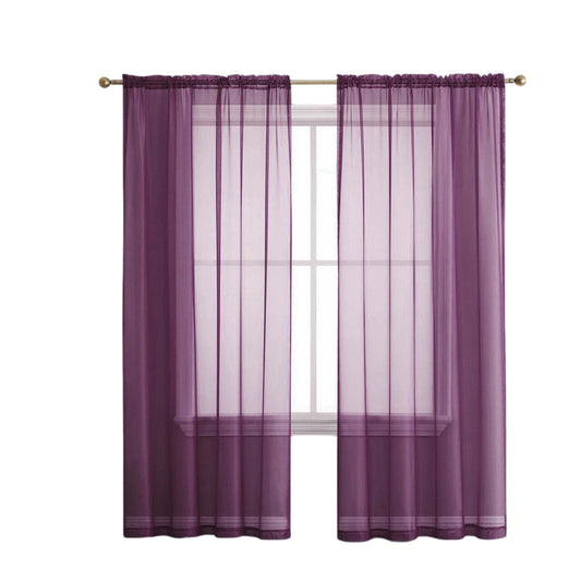 Grape Plum 2 Panel Sheer Organza Voile Curtains Rod Pocket Window Drape 140x213cm