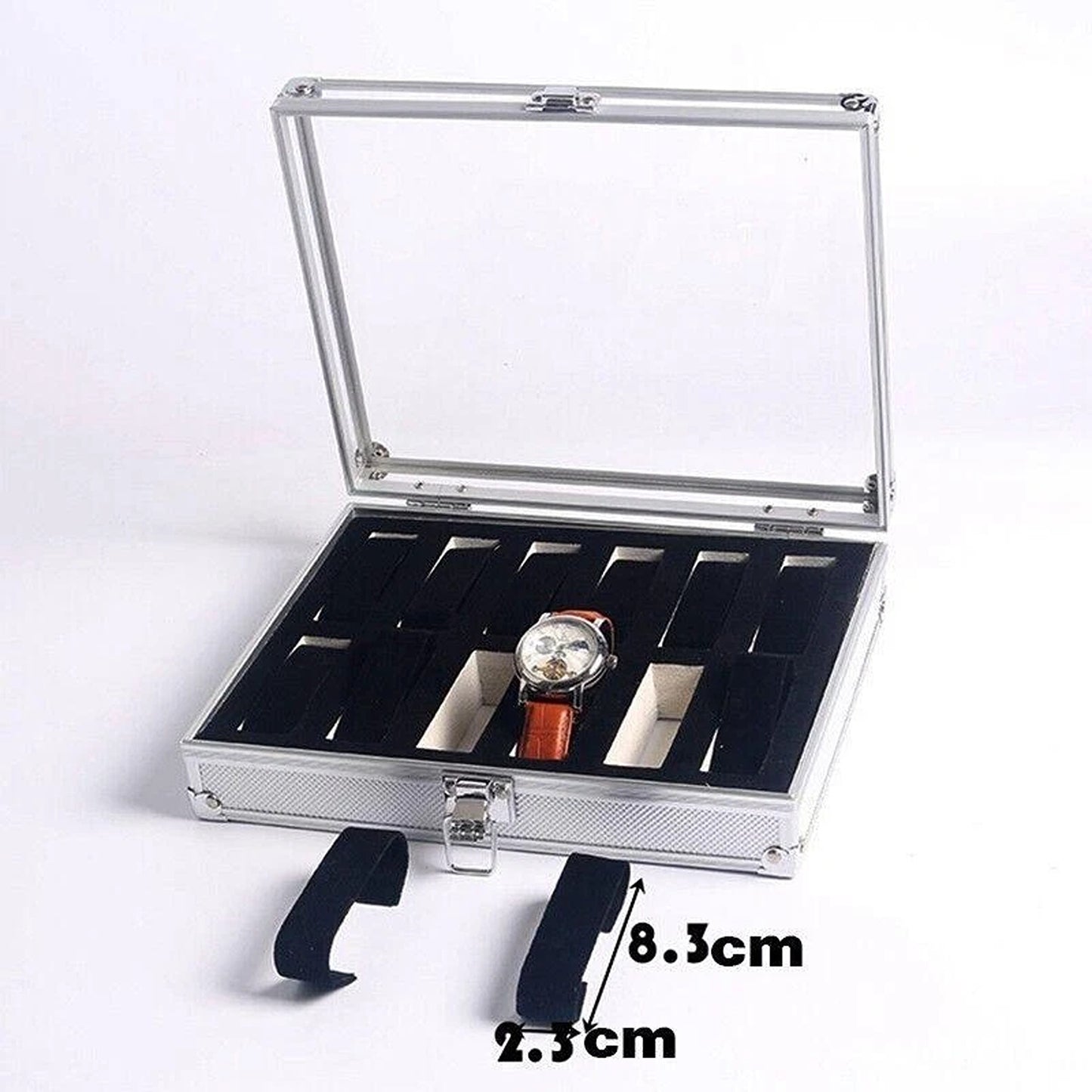 12 Grid Carbon Fiber Aluminum Watch Storage Box