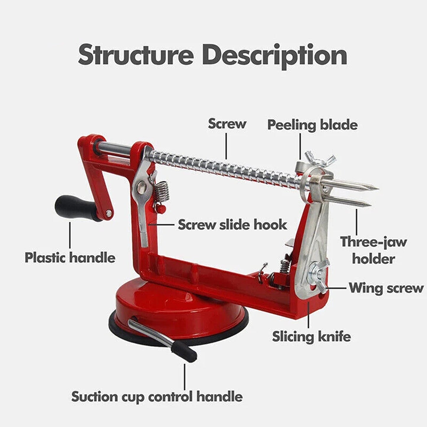 3 in 1 Apple Peeler Red Kitchen Tool Fruit Cutter Slicer and Corer