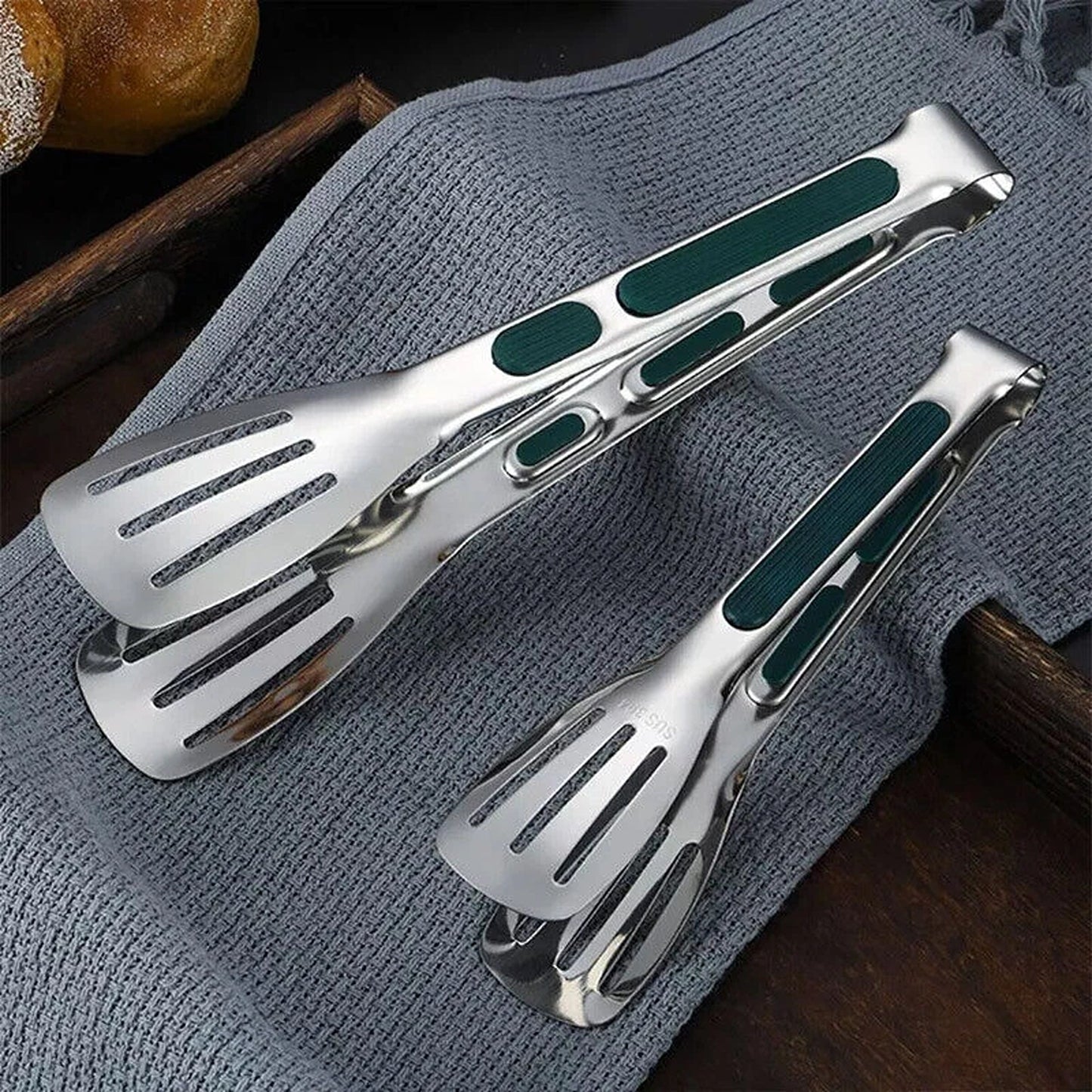 3 Piece Stainless Steel Food Tongs Grill Meat Bread Serving