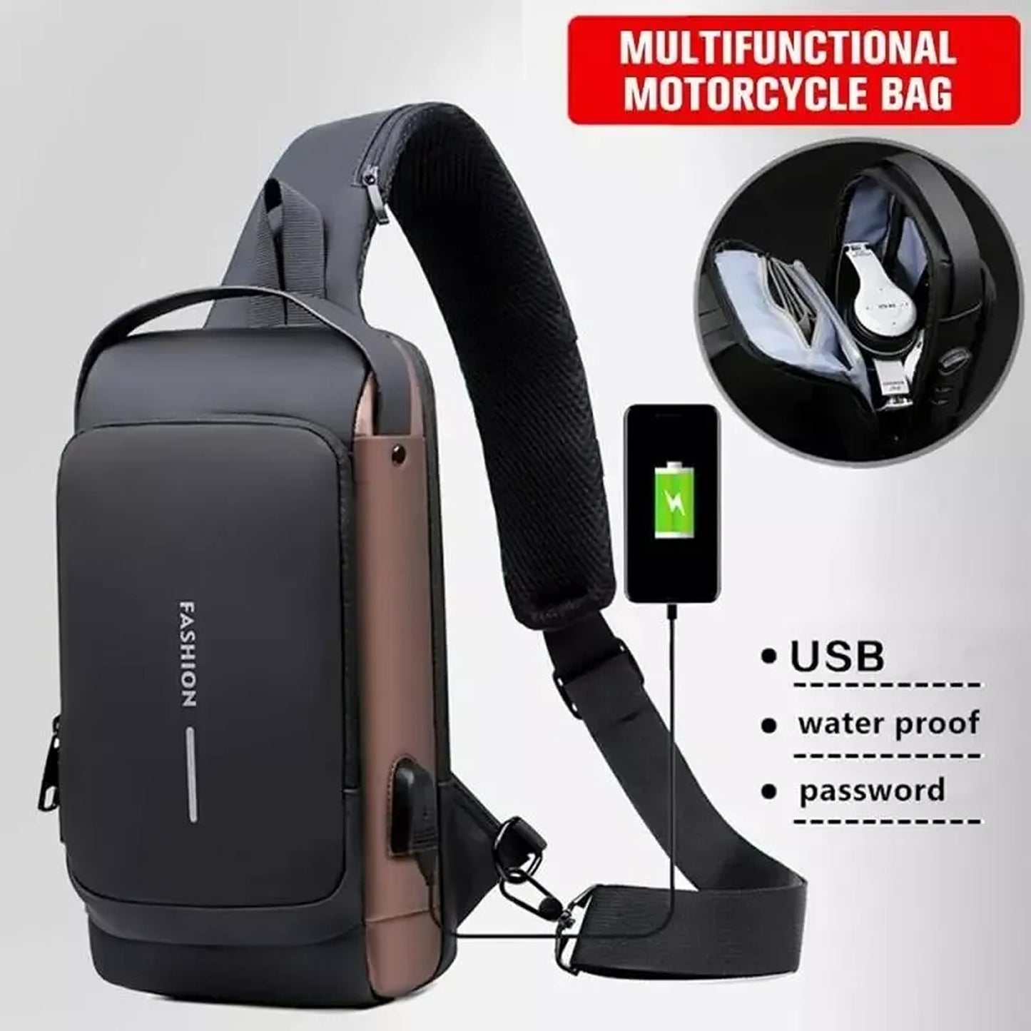Crossbody Sling Bag for Men Anti Theft Backpack with USB Port