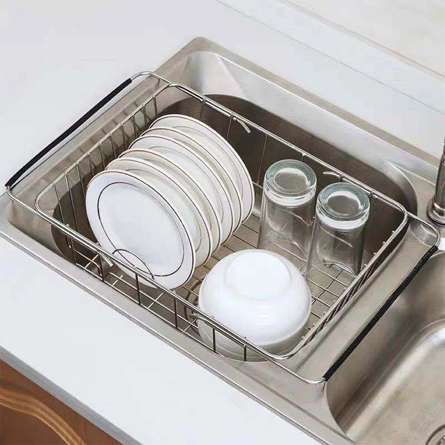 Telescopic Stainless Steel Sink Draining Basket Dish Rack