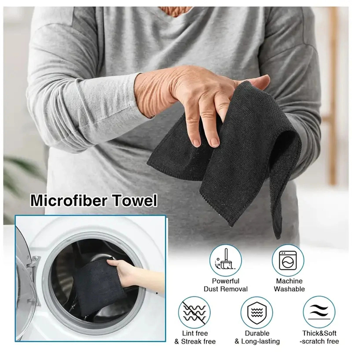Microfiber Cleaning Cloths Towels Black 25x25cm 20 Pack
