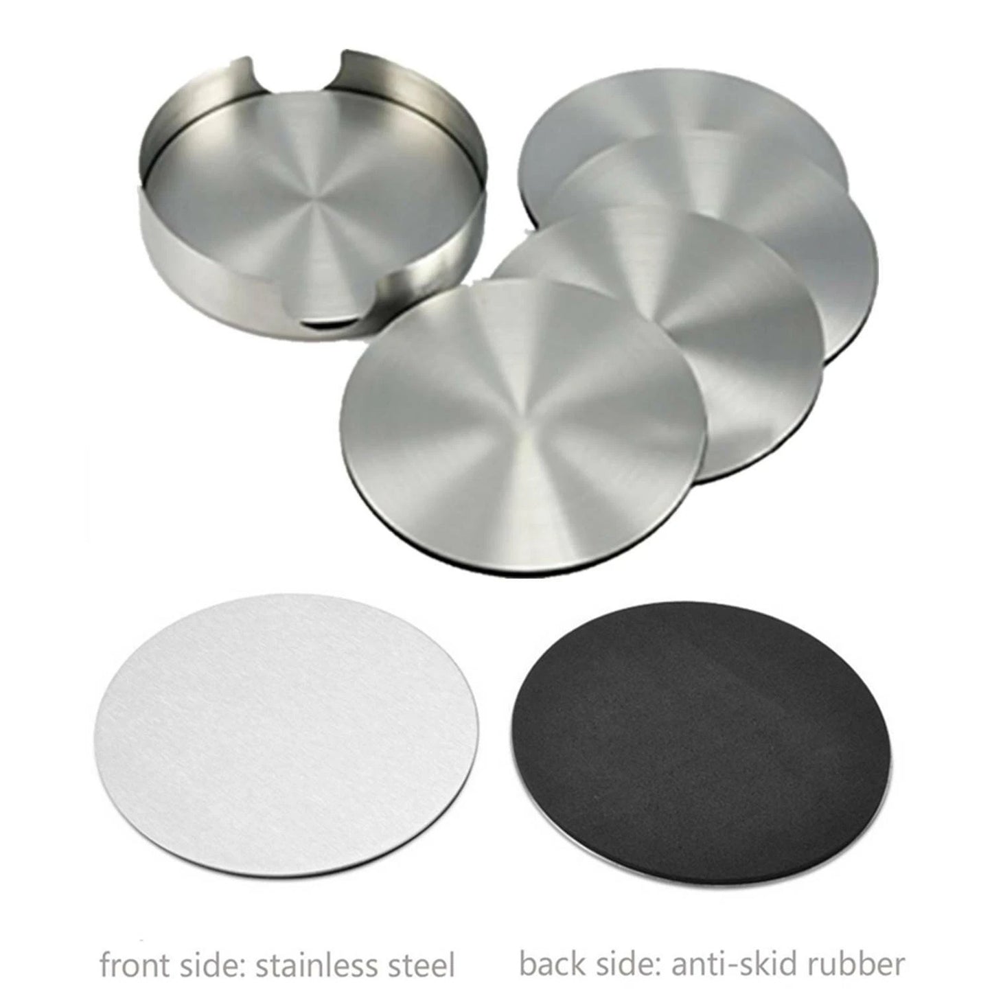 Set of 6 Stainless Steel Coasters Round Modern Drink Holders