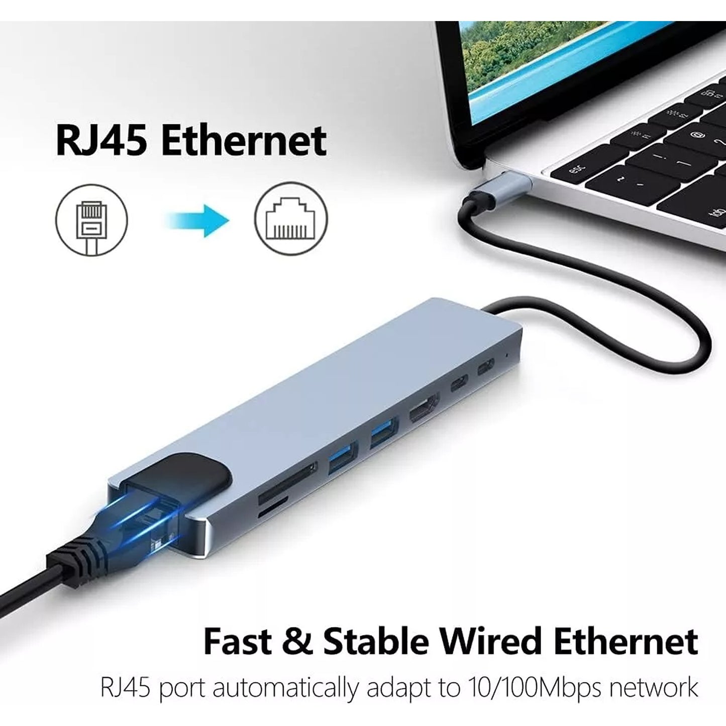 USB C 3.1 to Type C Hub 8 in 1 with HDMI Ethernet USB 3.0 Micro SD TF OTG