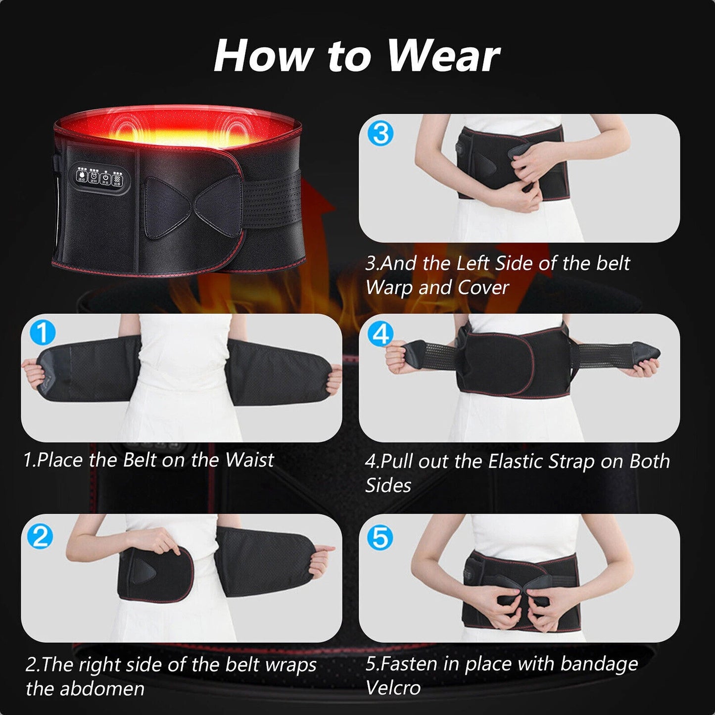 Electric Waist Vibration Massager with Heat and Support
