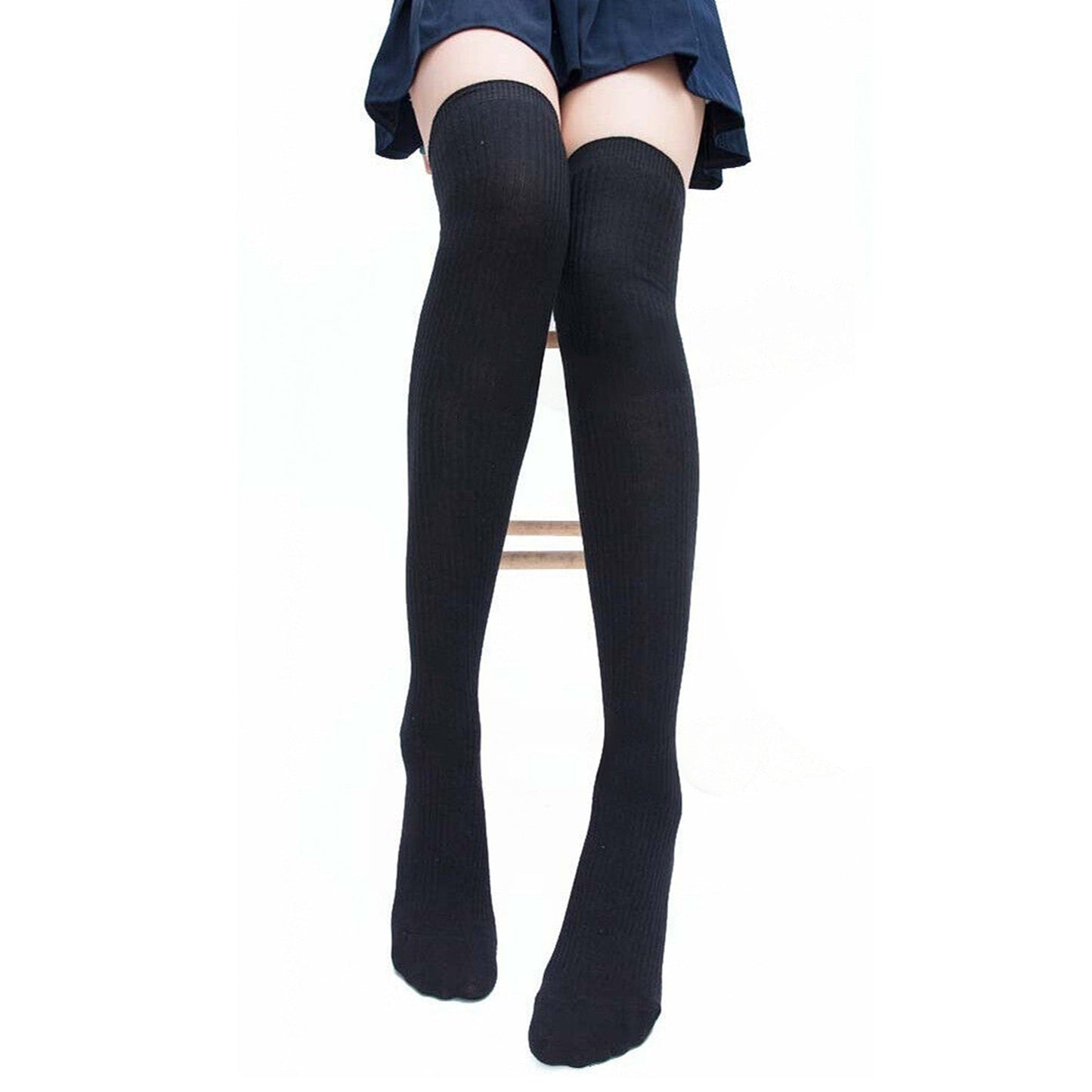 Solid Color Thigh High Socks Cable Knit - Dark Grey