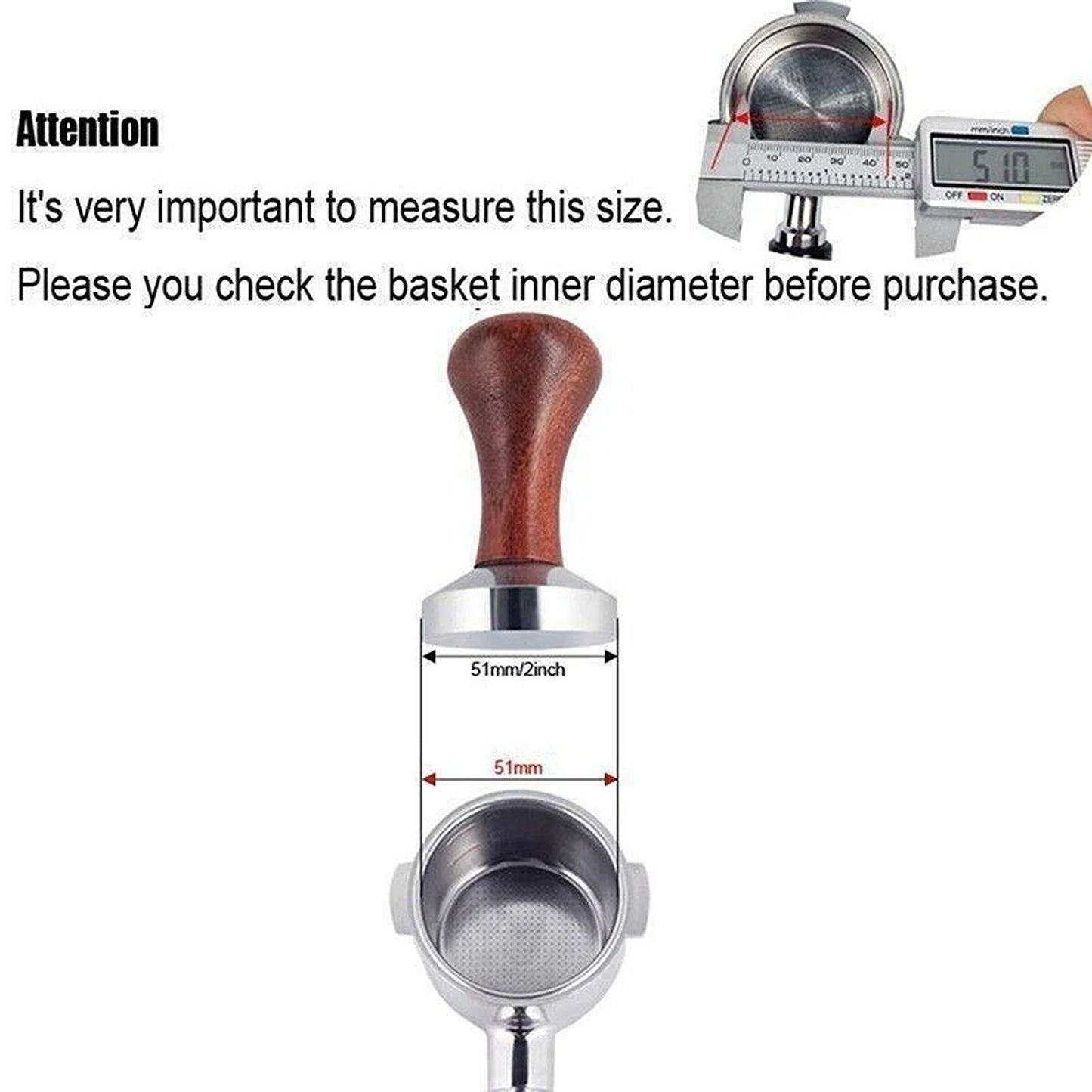 Barista Espresso Tamper 51mm Stainless Steel with Wood Handle